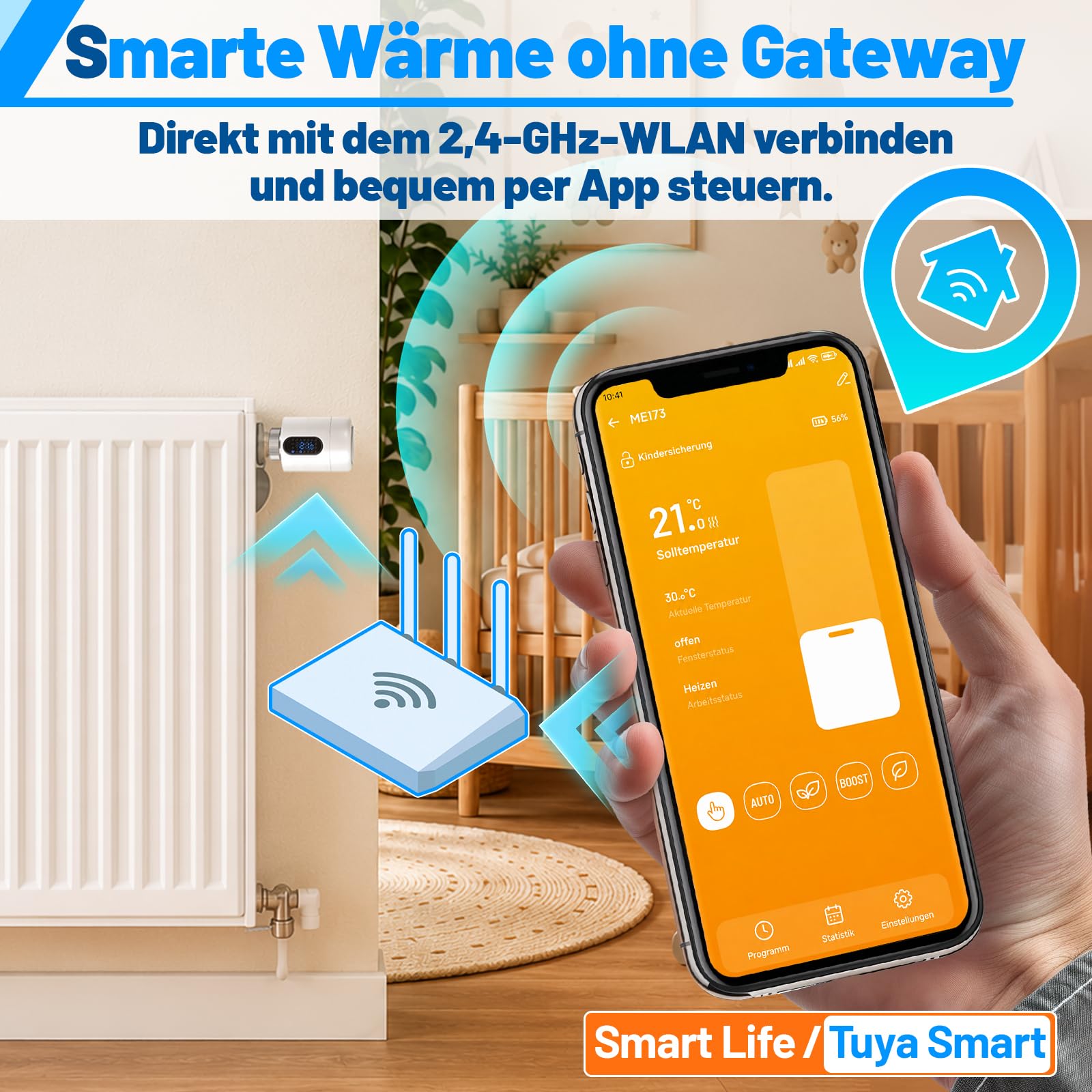Lot de 3 thermostats de radiateur 2,4 GHz Wi-Fi sans hub Blanc