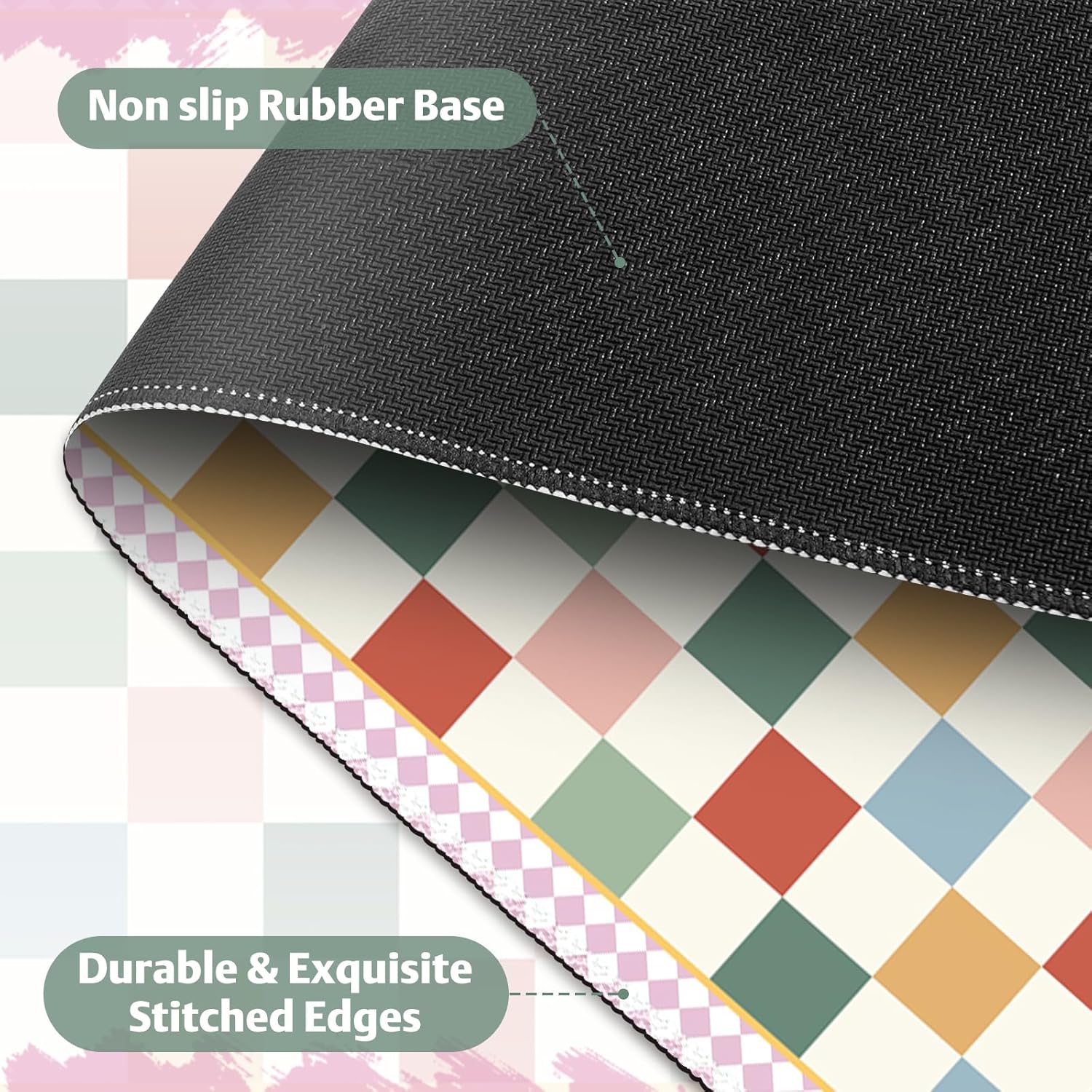 Desk Pad for Keyboard and Mouse, Large Mouse Pad for Desk, Non-Slip Keyboard Mat, Computer Mats for Desk, Cute Desk Pad with Stitched Edges for Office, Gaming I Multicolored Plaid - Image 4