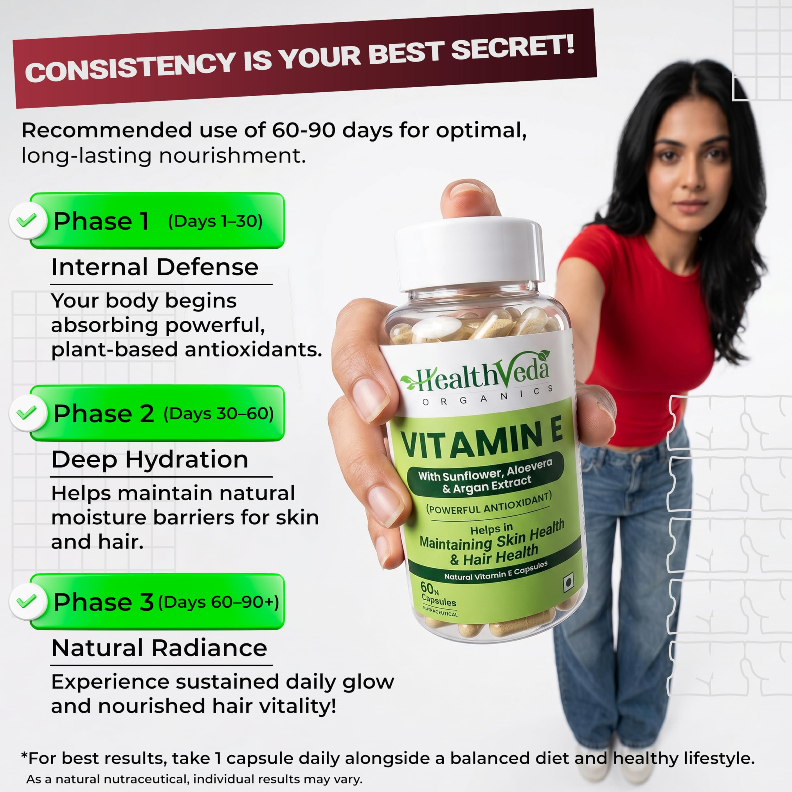 Health Veda Organics Vitamin E for with Argan & Aloe Vera | Antioxidant Support, Naturally Nourished Skin and Hair For Men & Women (60 Veg Capsules) 4