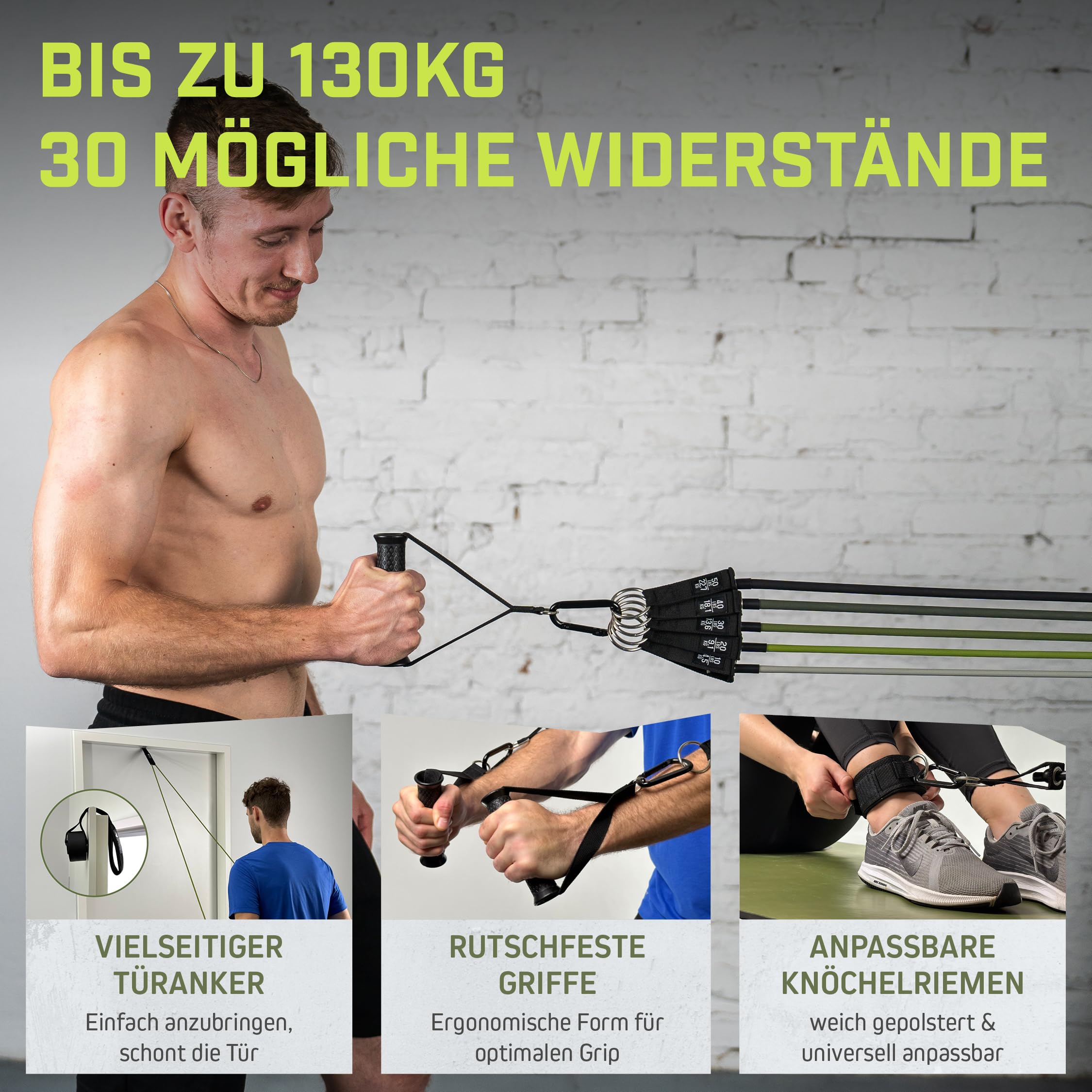 Wild Instincts Premium Widerstandsbänder Set für Dein Workout Zuhause +Trainings WebApp - Fitnessbänder mit Griffen für Kraftsport & Muskelaufbau - Resistance Bands Set + Case