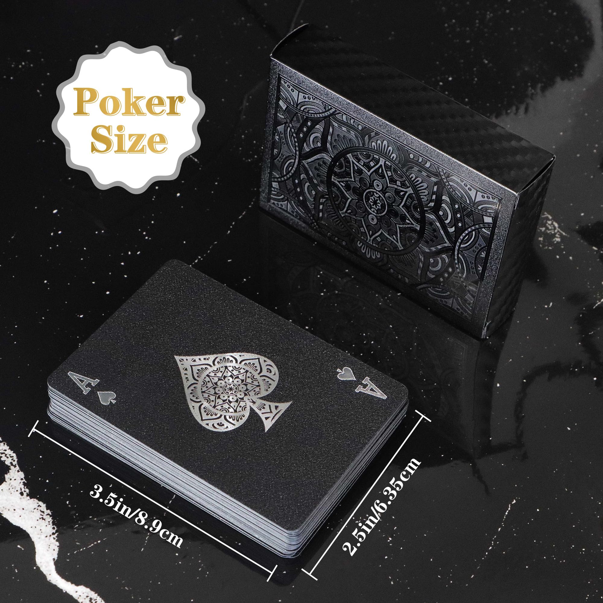 Playing Cards, Plastic Playing Cards, Deck of Cards, Waterproof Poker Cards, Black Standard Playing Card for Adults, Cool Premium Poker Card Set for Gift Camping Beach Pool Party Table Games (1 Pack)