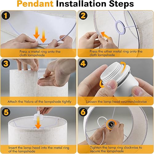 Miniatura 6 de Lámpara colgante enchufable, lámpara colgante de 15 pies con cable de enchufe, interruptor de encendidoapagado, pantalla de lino beige, lámpara