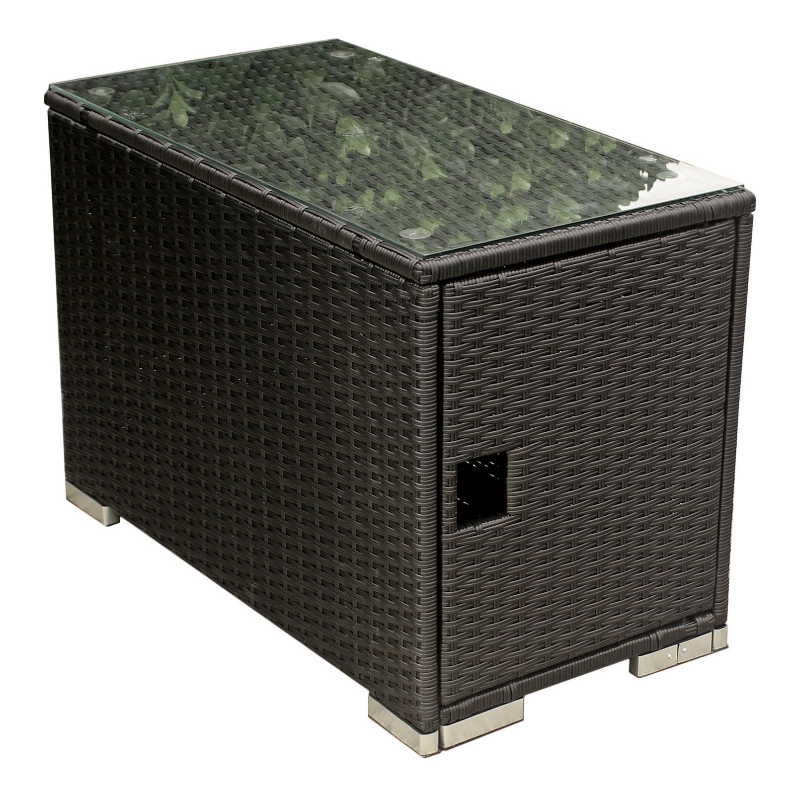 Couchtisch Beistelltisch Gartentisch Teetisch Tisch Gartenmöbel Kaffeetisch Balkontisch Terrasse Abstelltisch mit Stauraum und Glassplatte 75x40x50cm Poly Rattan Glas (Schwarz)