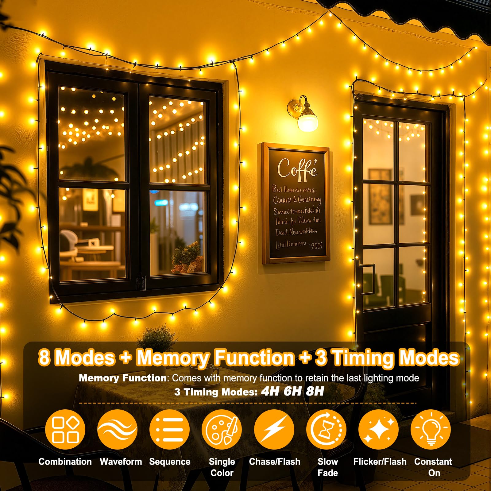 Luci Natalizie A Batteria 10m 100 LED Bianco Caldo - Impermeabili IP65 Con Timer, Cavo Verde - Per Albero, Esterno, Giardino