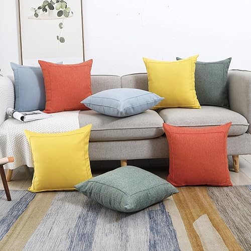 Miniatura 5 de Jepeak - Fundas de cojín de arpillera, paquete de 2 fundas de almohada cuadradas sólidas, gruesas y decorativas para el sofá o sillón, estilo casa