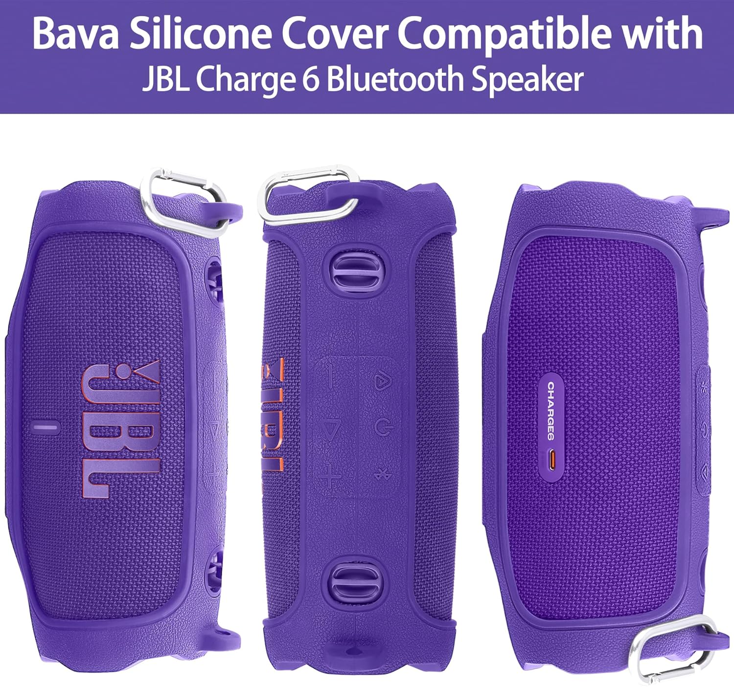 Purple Hard Case+ Purple Silicone Cover for JBL Charge 6 Bluetooth Speaker