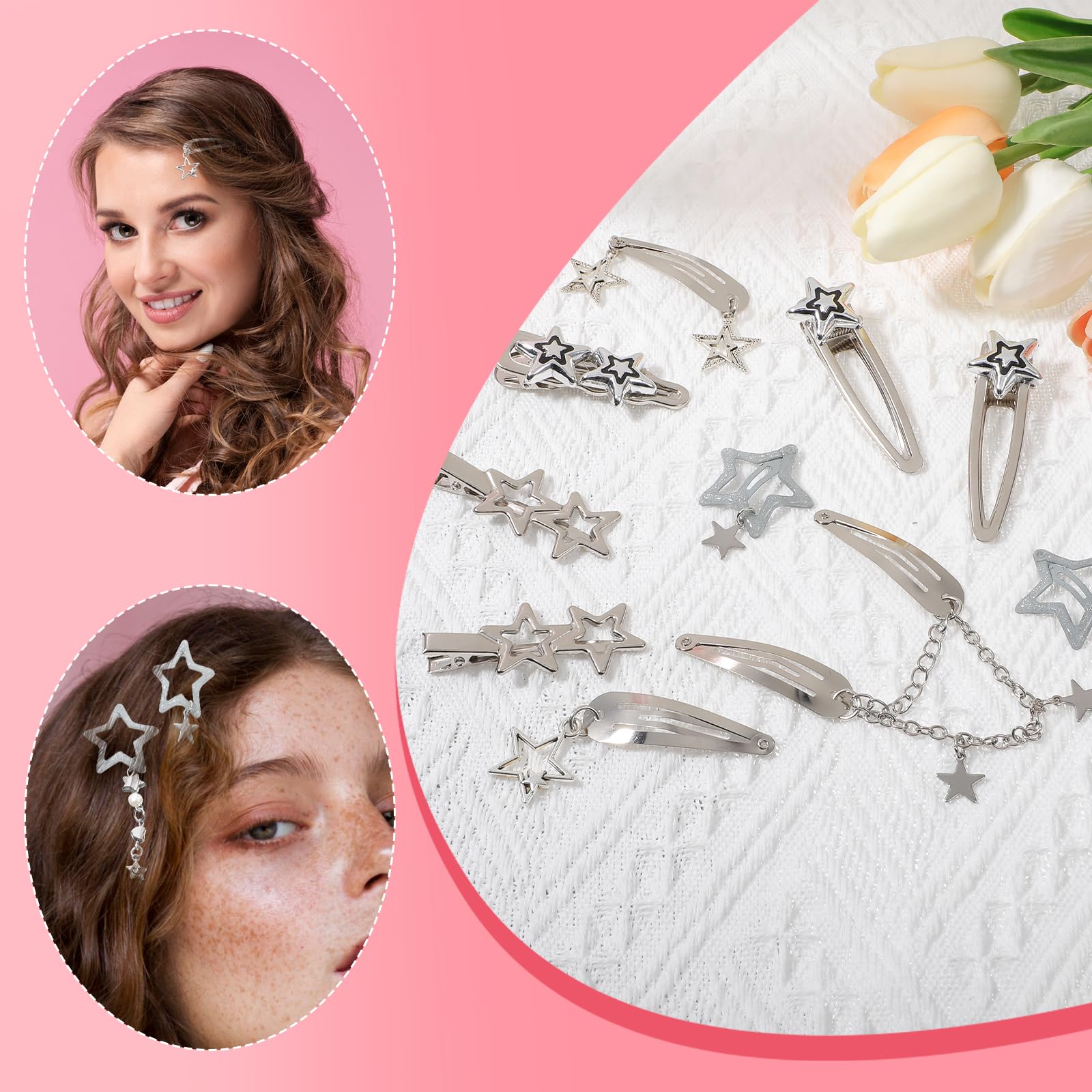 10Pcs Y2K Star Hair Clips, Kawaii Silver Hair Clips - Image 4