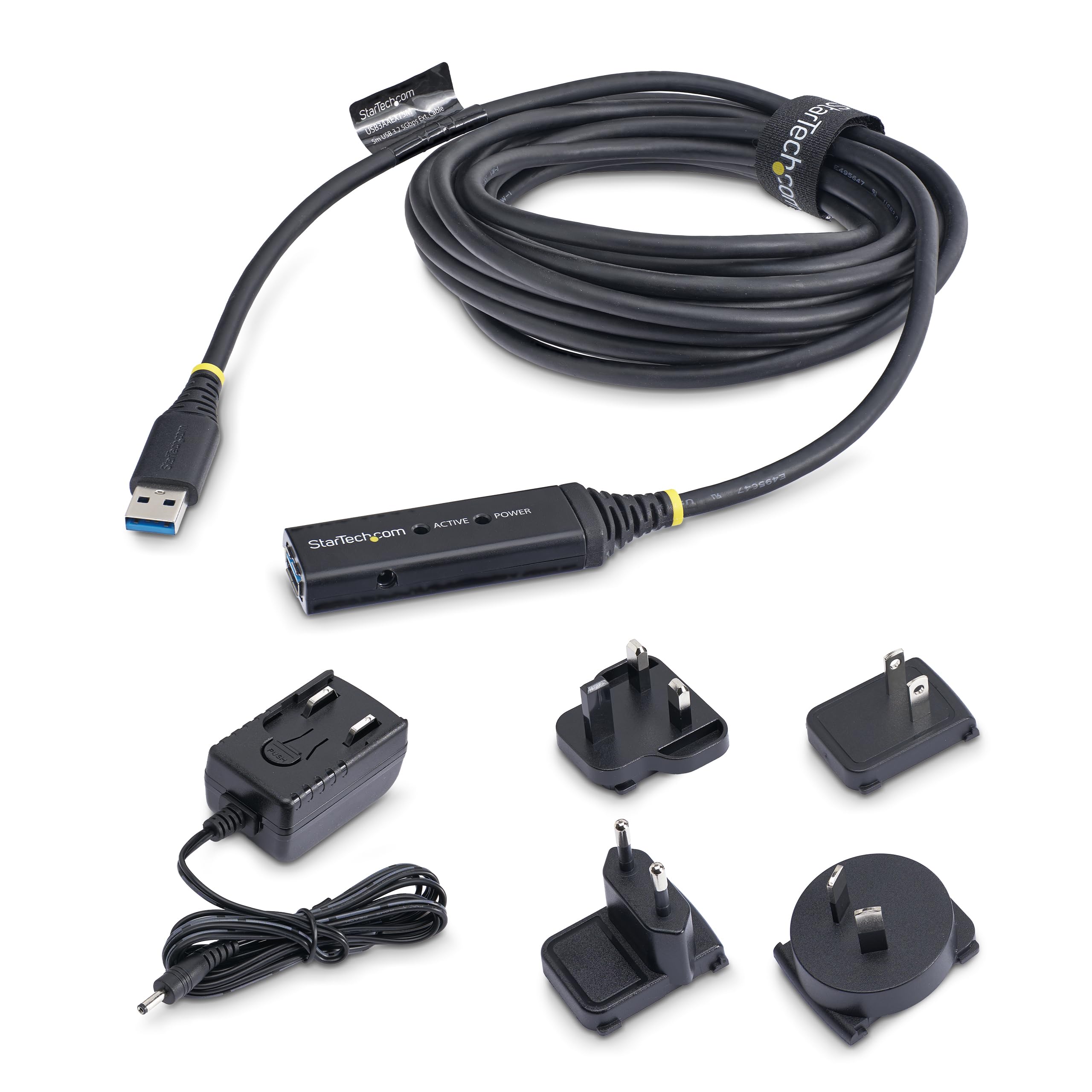 StarTech Cable Extensor Alargador USB 3.0 Activo 5m - USB-A M/H - Negro | Fuente de alimentación externa incluida, Indicador LED azul de estado, Plug and Play
