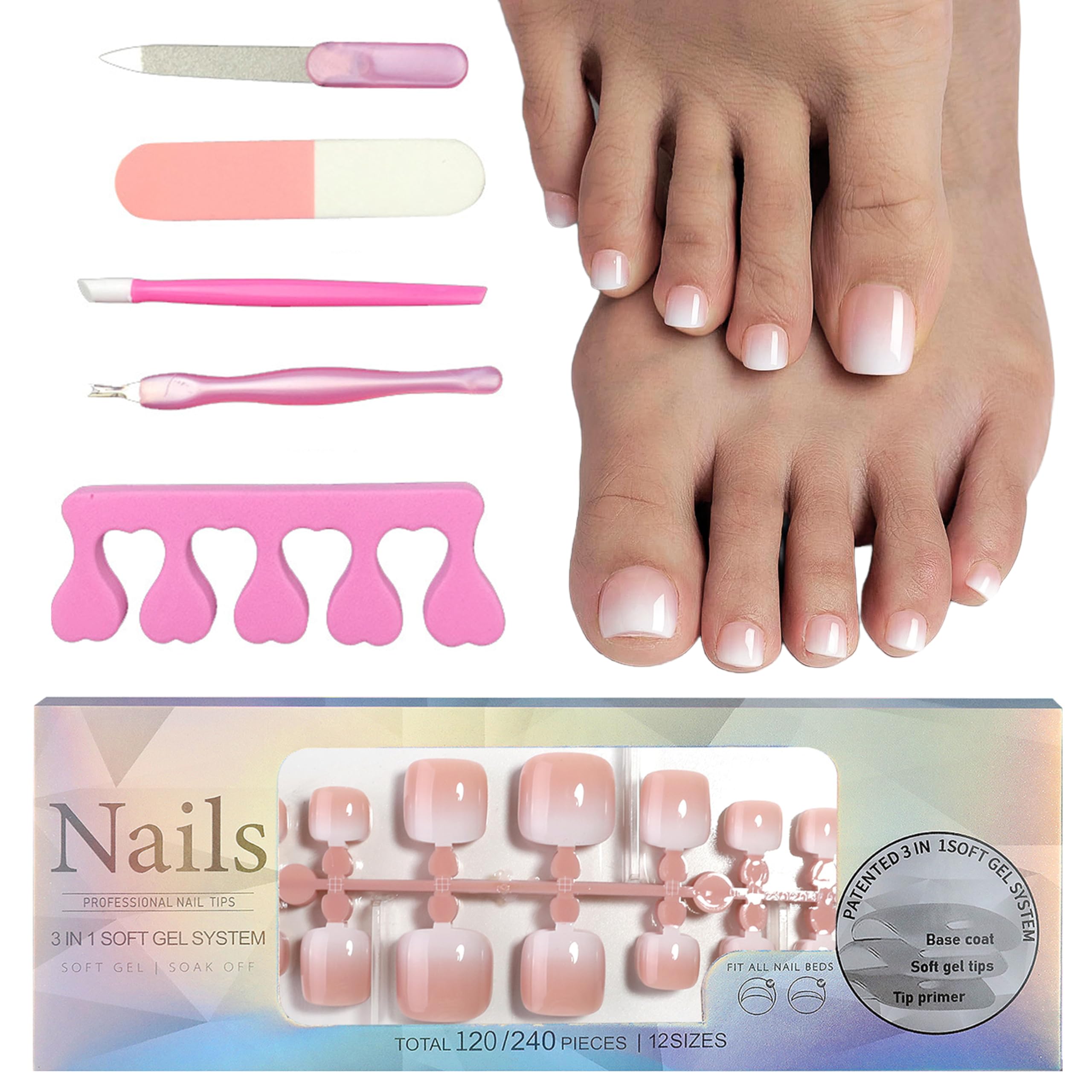 MrCuvaryas 120 Stck Falsche Fungel Kit, 12 Gren Knstlich Zehenngel  zum Aufkleben, Full Cover Acryl Knstlich Fungel Tips fr Damen Frauen  Nagelkunst DIY (Nude-Verlauf, 120pcs) : Amazon.de: Kosmetik
