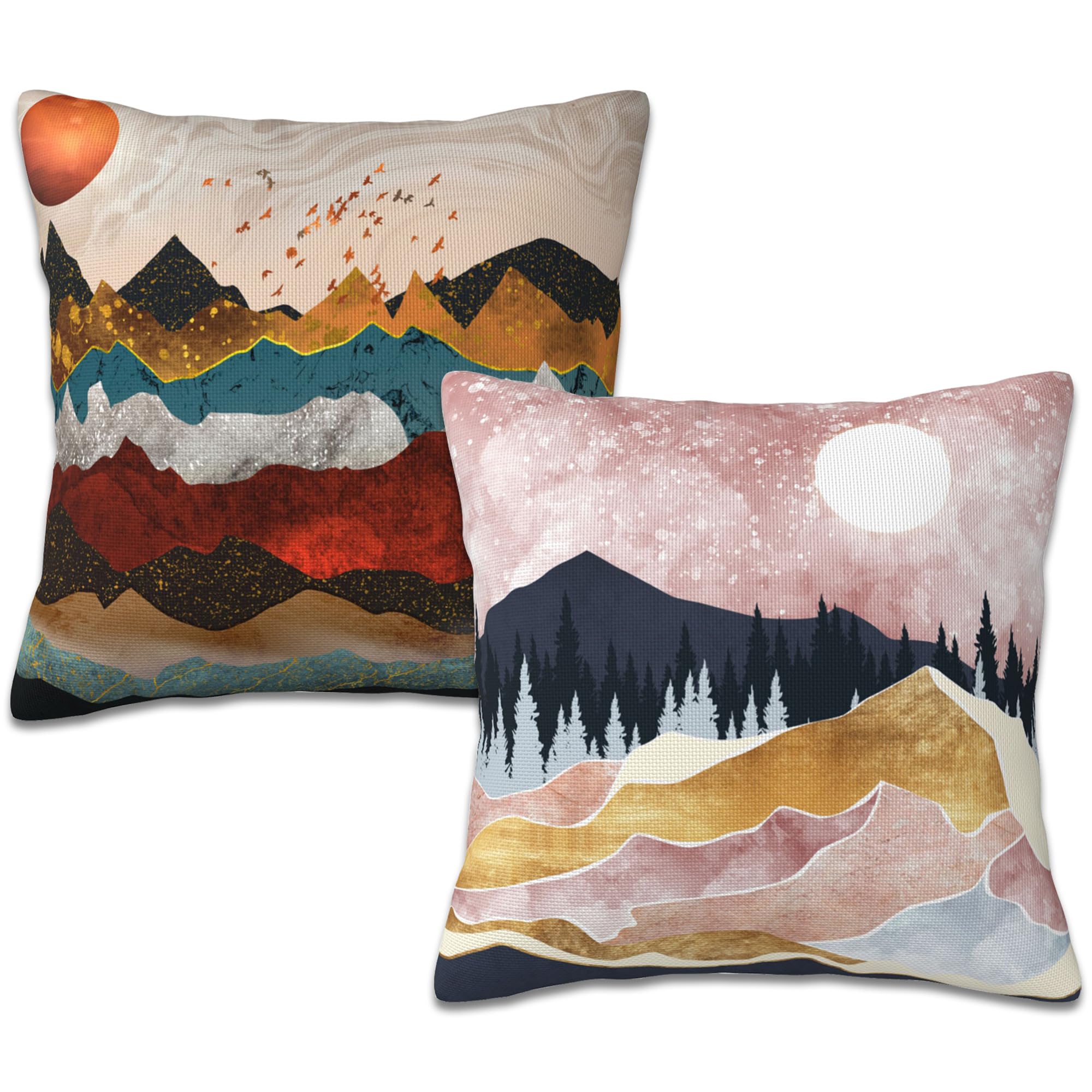 Naqiuli Throw Pillow Covers Golden Mountains Pillow Covers 18x18 Inch Set of 2 Colorful Mountains Throw Pillows Decorative Pillow Cases Cushion Covers