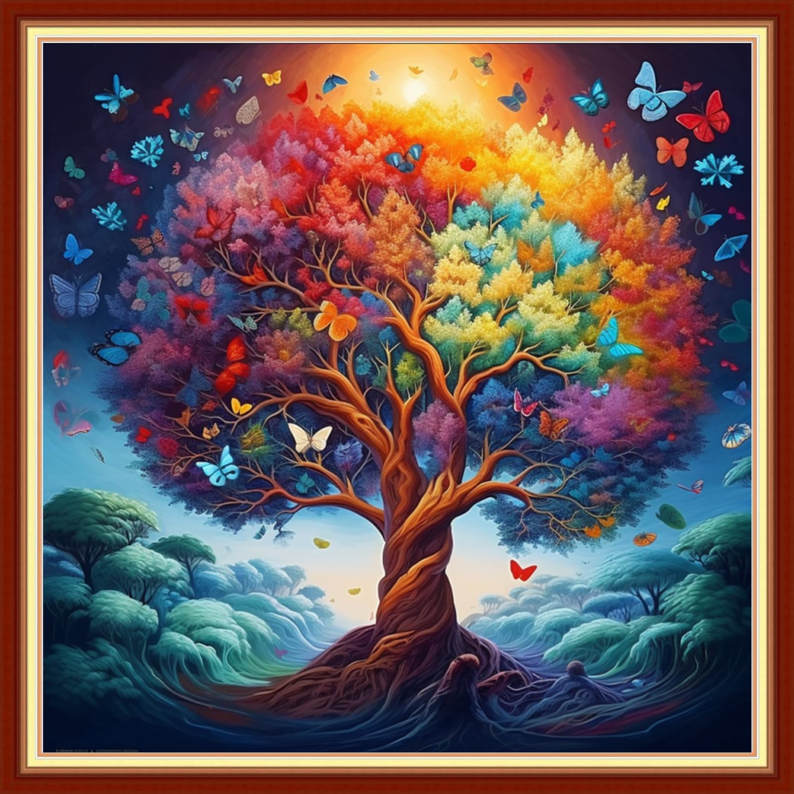 DMCVIVR Stamped Cross Stitch Kits for Beginners Adults Needlepoint Kits for Beginners Embroidery Kits for Adults Crossstitch Kit for Beginners 11CT-Magic Tree 18x18 inch