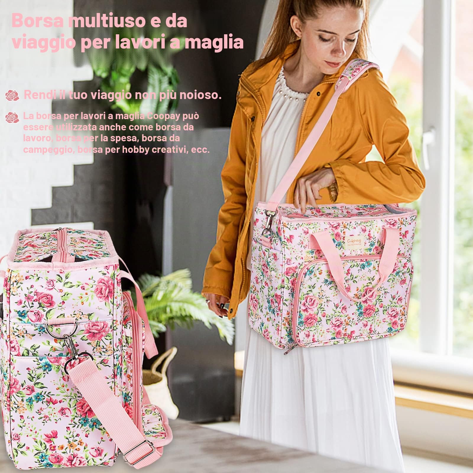 Coopay Borsa per Lavori a Maglia, Borsa per la Conservazione dei Filati in Lana, Custodia per i Filati per Ferri da Maglia e Altri Accessori, Impermeabile con Cerniera, Grandi