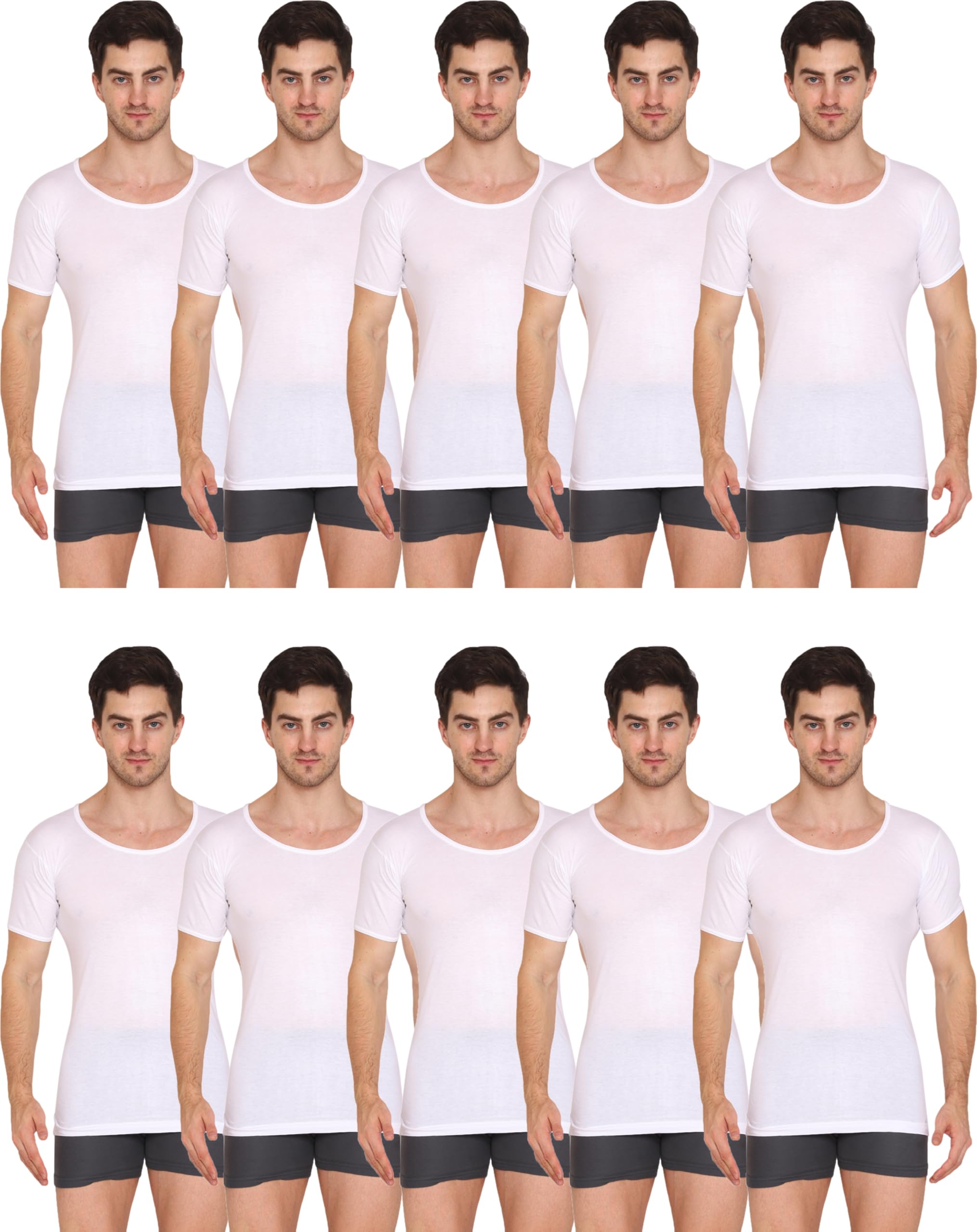 Mens White Round Neck Half Sleeve Cotton Vest Pack of 10-image-36