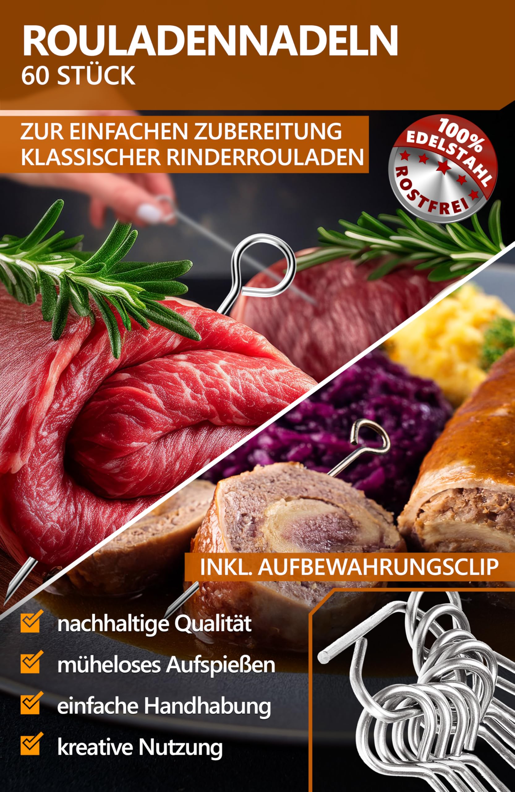 Rouladenaalden, set van 80, 10,5-11 cm, rouladenaalden, roestvrij