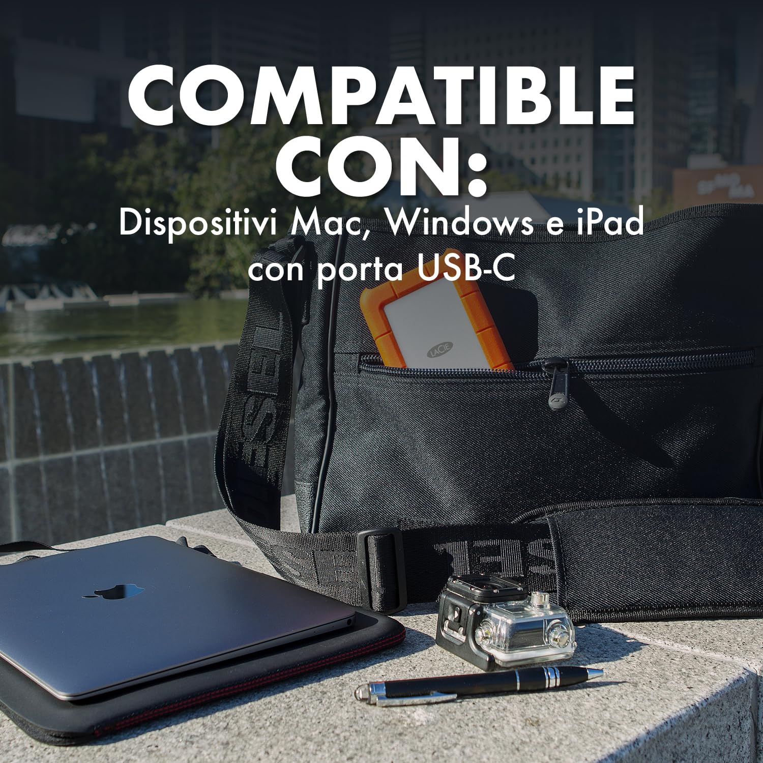 LaCie Rugged USB-C 1TB Hard Disk Esterno Portatile Resistente a Cadute PC Mac iPad iPhone Data Rescue