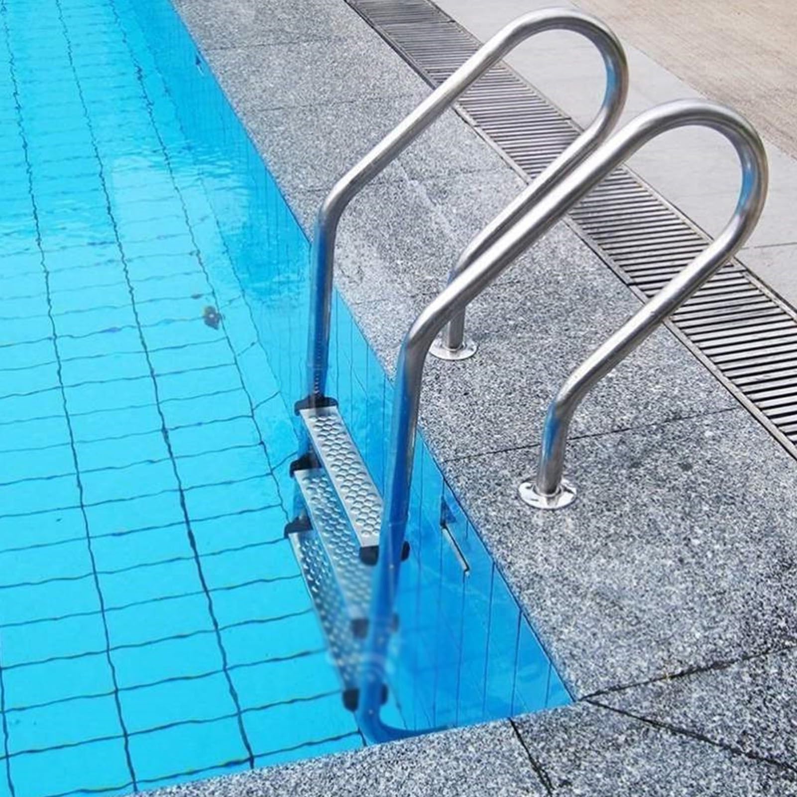 Scaletta per Piscina, in Acciaio Inox con corrimano Integrato, Portata 250 kg, Adatta per Piscine e parchi Acquatici (3 gradini)