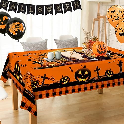 Miniatura 3 de Hexagram Mantel de Halloween, mantel de Halloween para mesas rectangulares de 54 x 108 pulgadas, castillo de Halloween, fantasma, lavable,