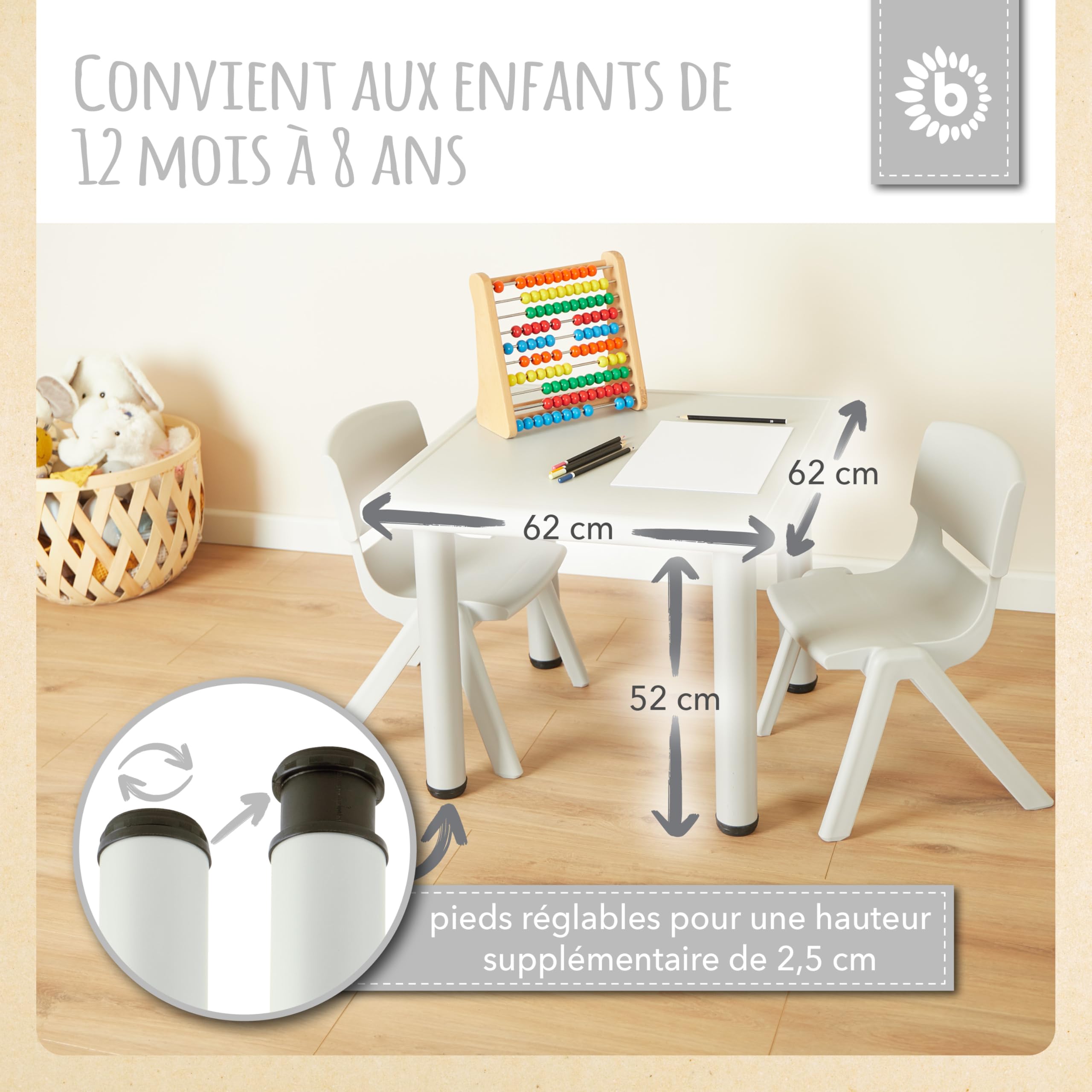 Bieco table pour enfant avec 2 chaises - Intérieur et extérieur - Empilable et anti-basculement - Table de bricolage et peinture