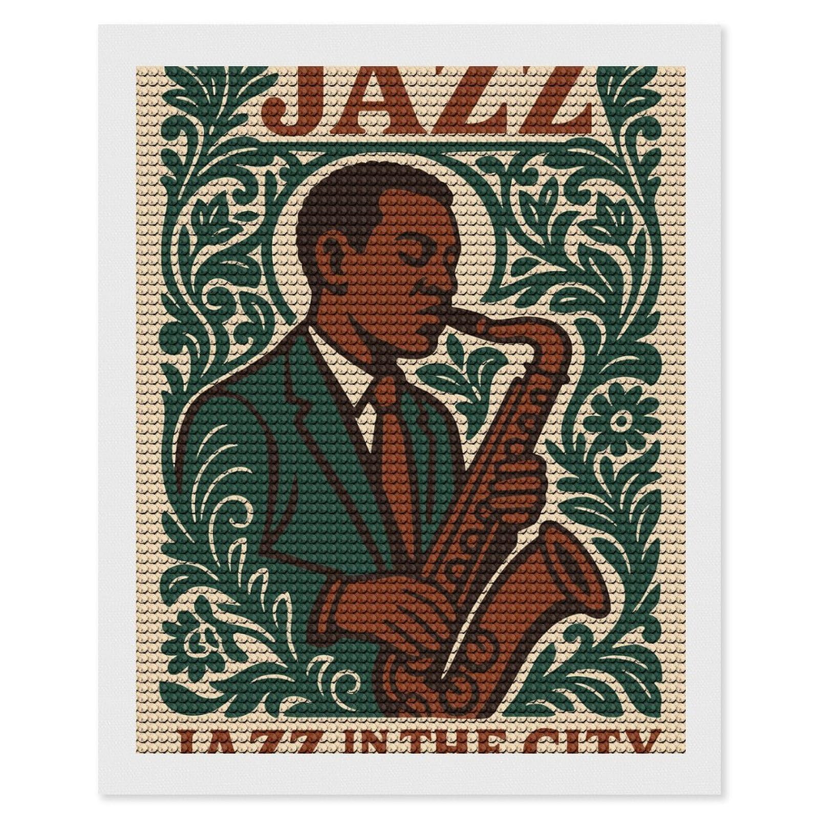 Junmoney Jazz Musician Playing Saxophone Diamond Art Canvas 16"x20", for Family Craft Time, Creative Leisure Activity, Living Room Decor, Festive Craft Gift