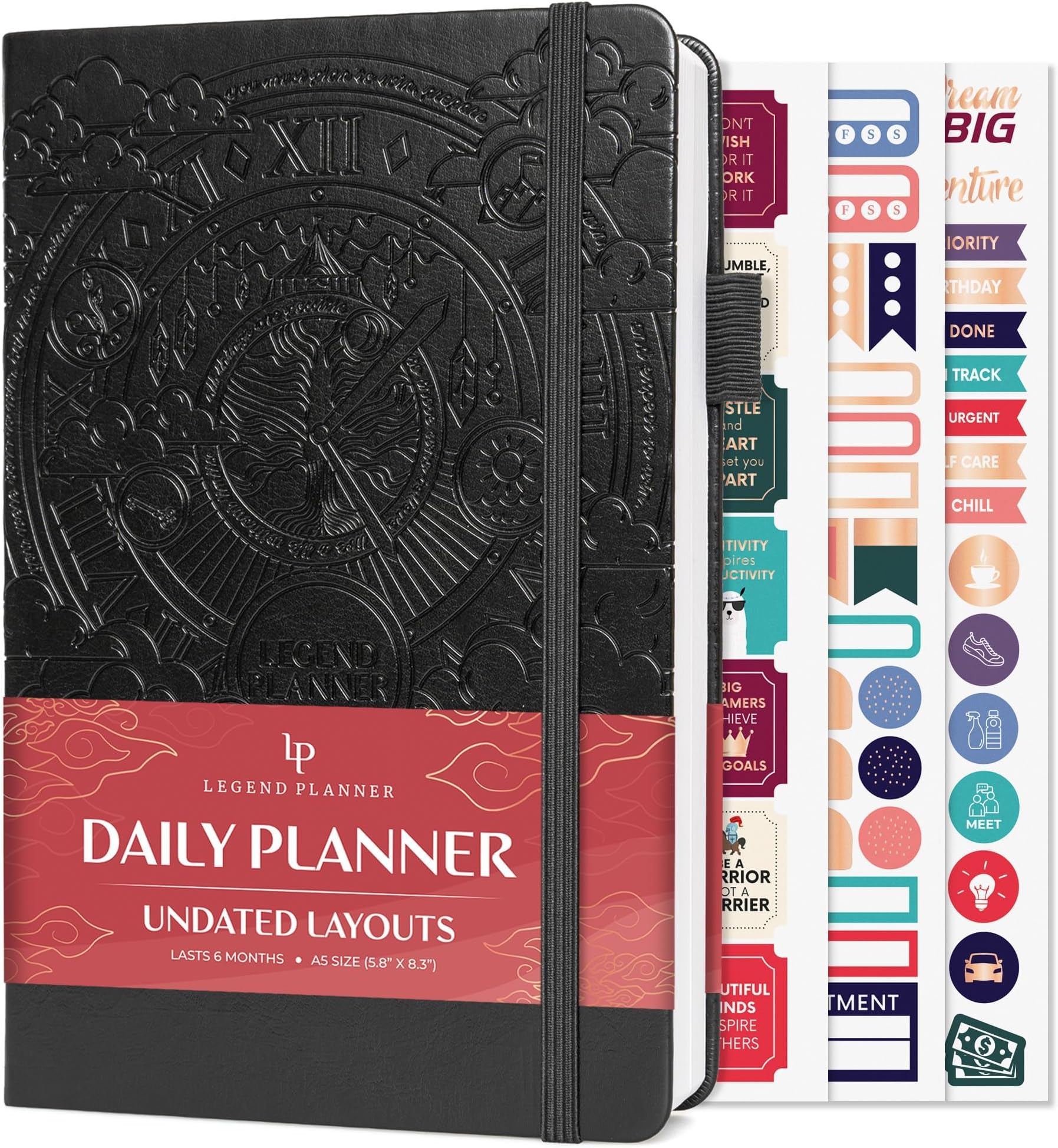 Legend Plannerfor Productivity – Undated 6-Month Daily Planner to-Do List, Time Management Tool to Increase Focus & Achieve Goals – Black