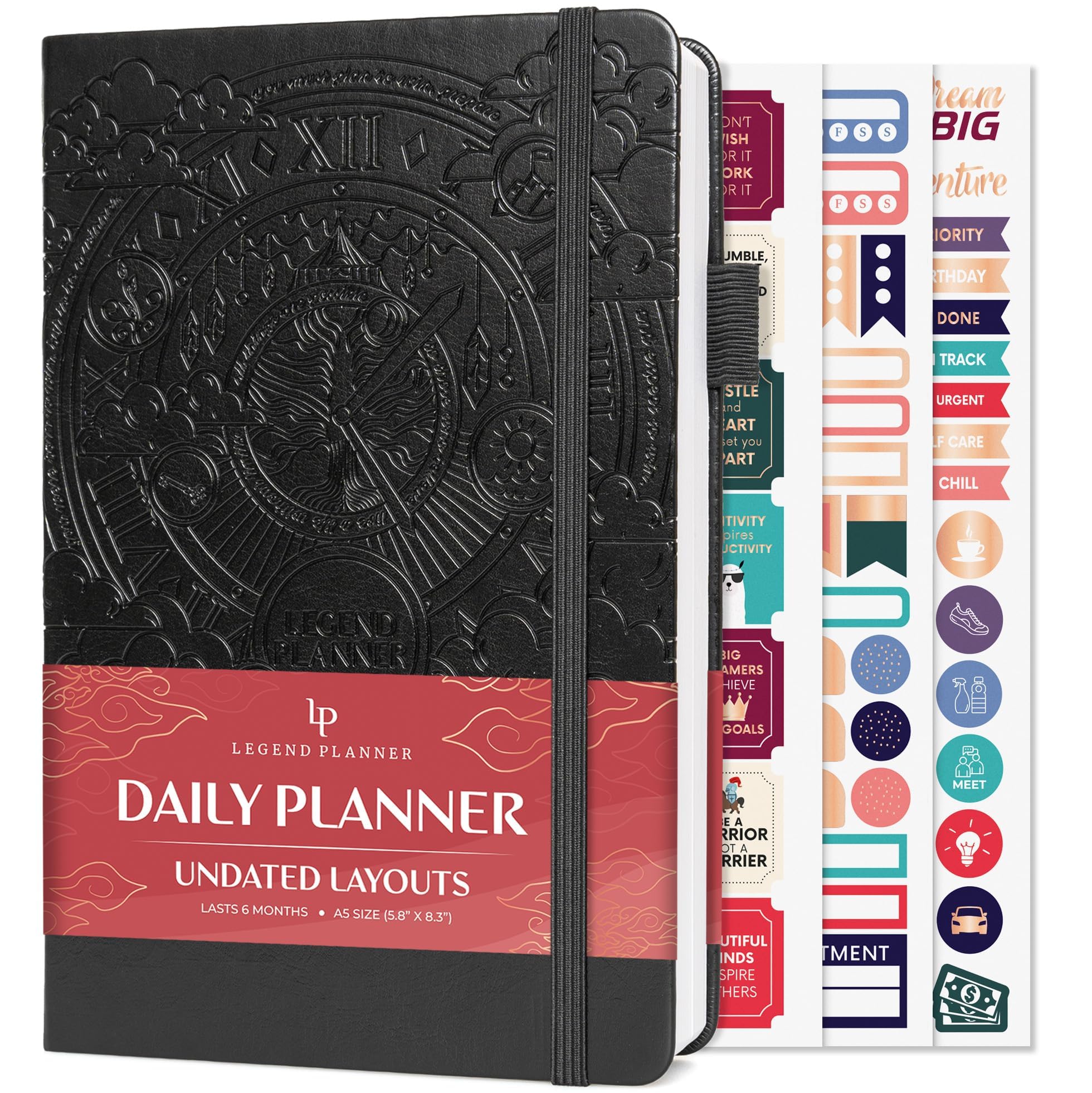 Legend Plannerfor Productivity – Undated 6-Month Daily Planner to-Do List, Time Management Tool to Increase Focus & Achieve Goals – Black