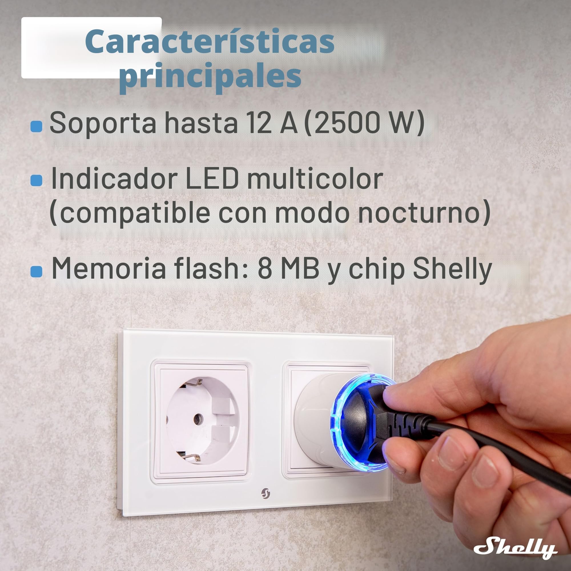 Shelly Plug S MTR Gen3- Blanco, Enchufe Inteligente Wi-Fi con Matter, Con Medidor de Consumo y Indicador LED, Control Remoto por App y por Voz, Alexa, Google Home,SmartThings