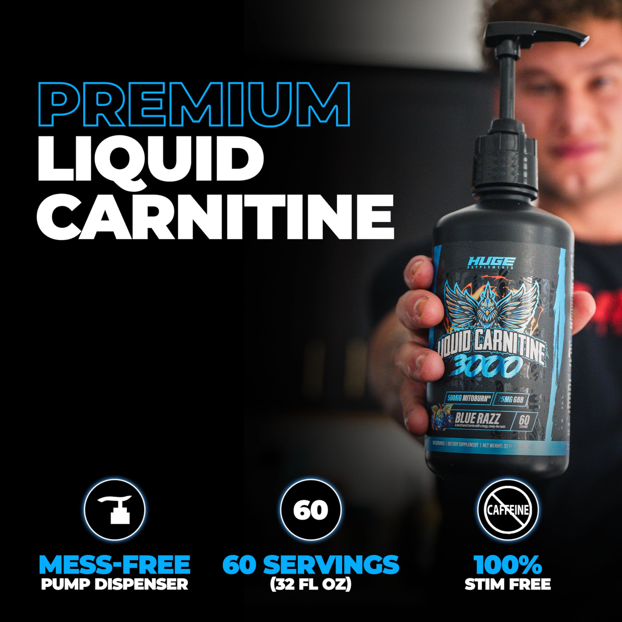 Amazon.com: Huge Supplements Liquid L-Carnitine 3000, Superior Potency  Infused with 500mg MitoBurn & 25mg GBB, Premium Stim-Free Thermogenic Fat  Burner & Energy Boost, Convenient Pump Top, 32 Oz (60 Servings) : Health