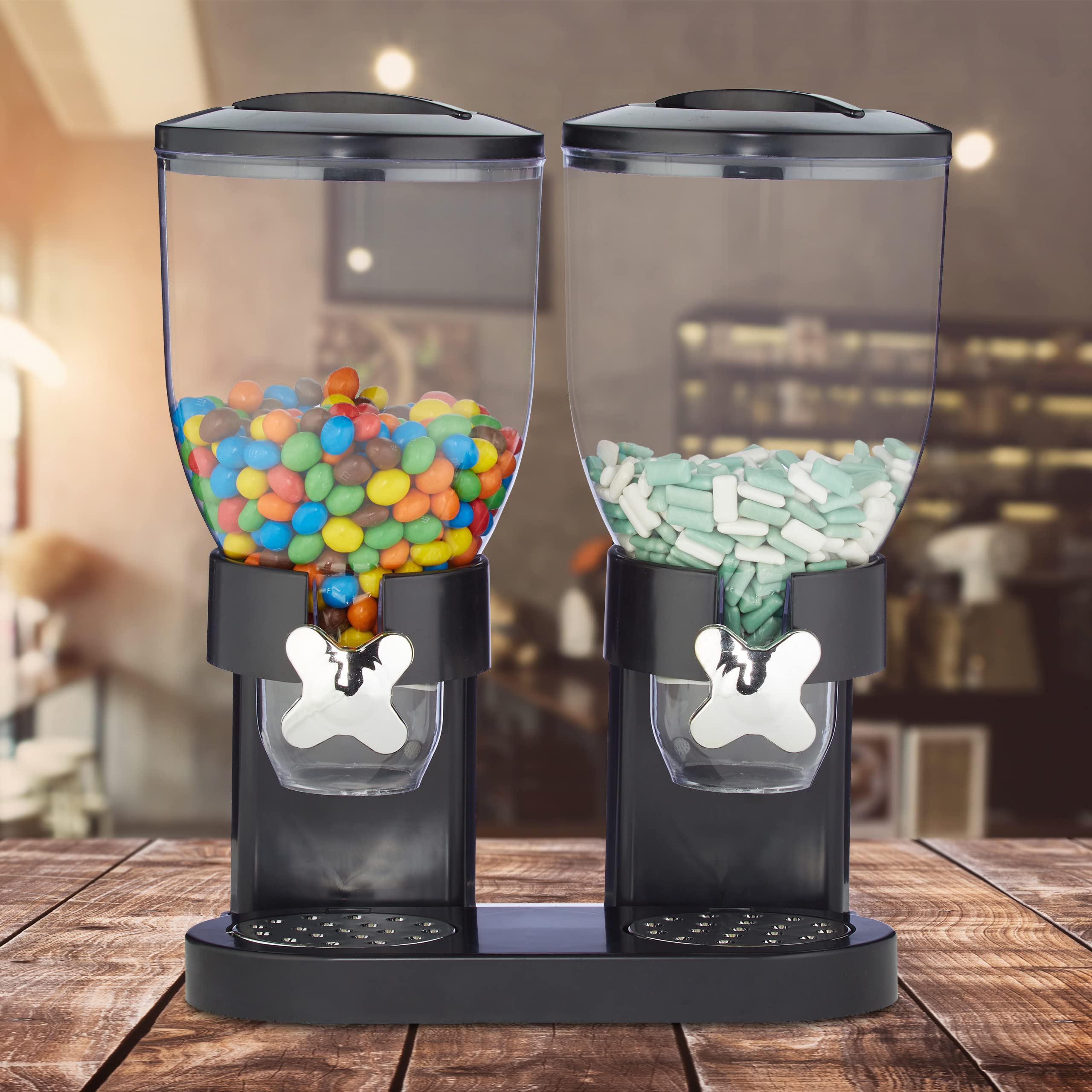Relaxdays Dubbele mueslidispenser, met portioneerder, cornflakes & snoep, HBT 41x32,5x19 cm, ontbijtgranen dispenser, zwart 10026444_46
