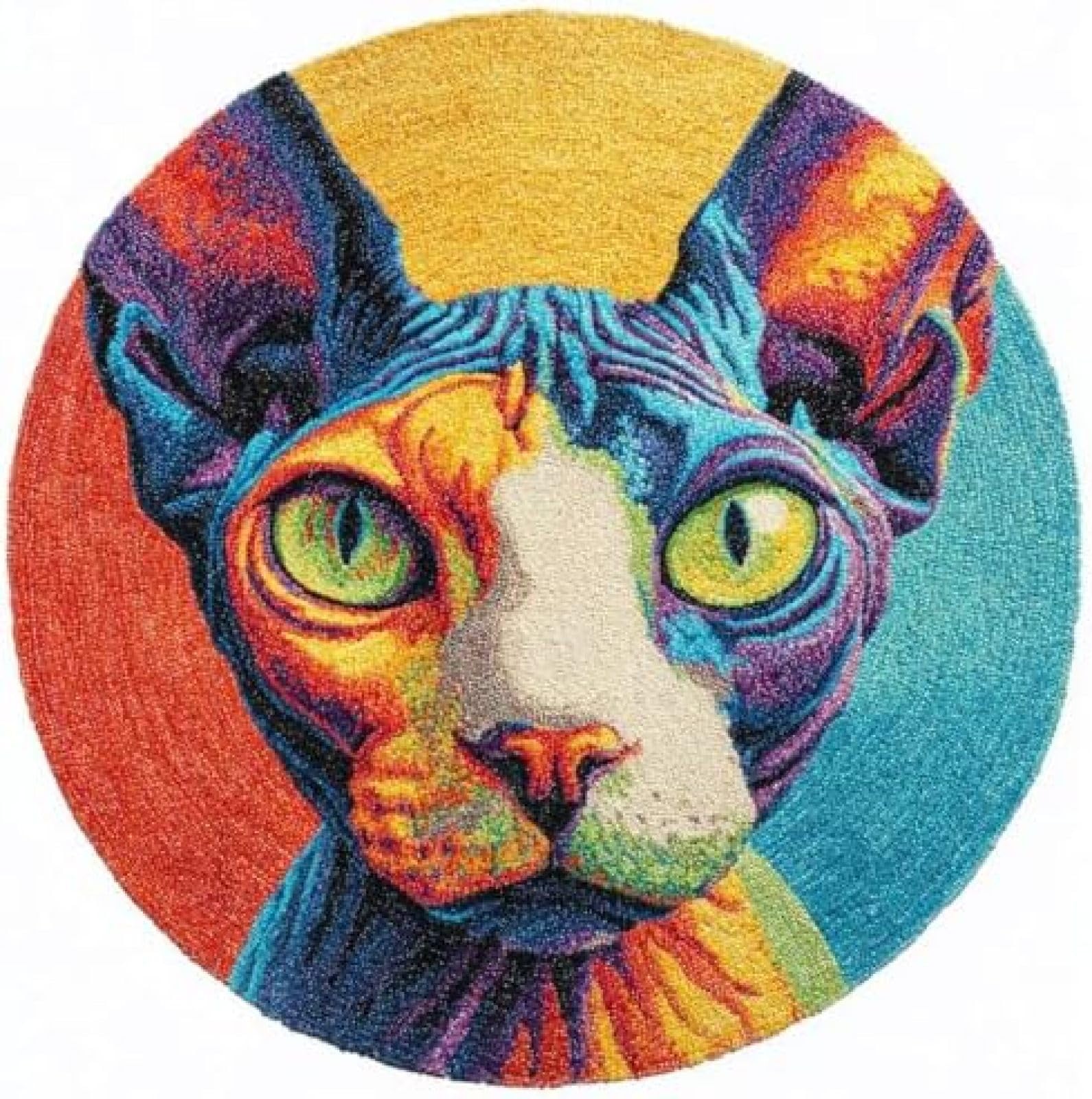 XDEGHUANGSS Latch Hook Rug Kit Sphynx Cat Cute Portrait Round Rug 52x52cm