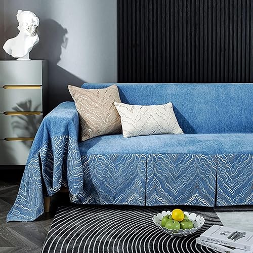 Funda protectora para sofá de 3 plazas, 69 pulgadas de ancho x 87 pulgadas de largo, funda de felpilla de color liso, funda de sofá azul