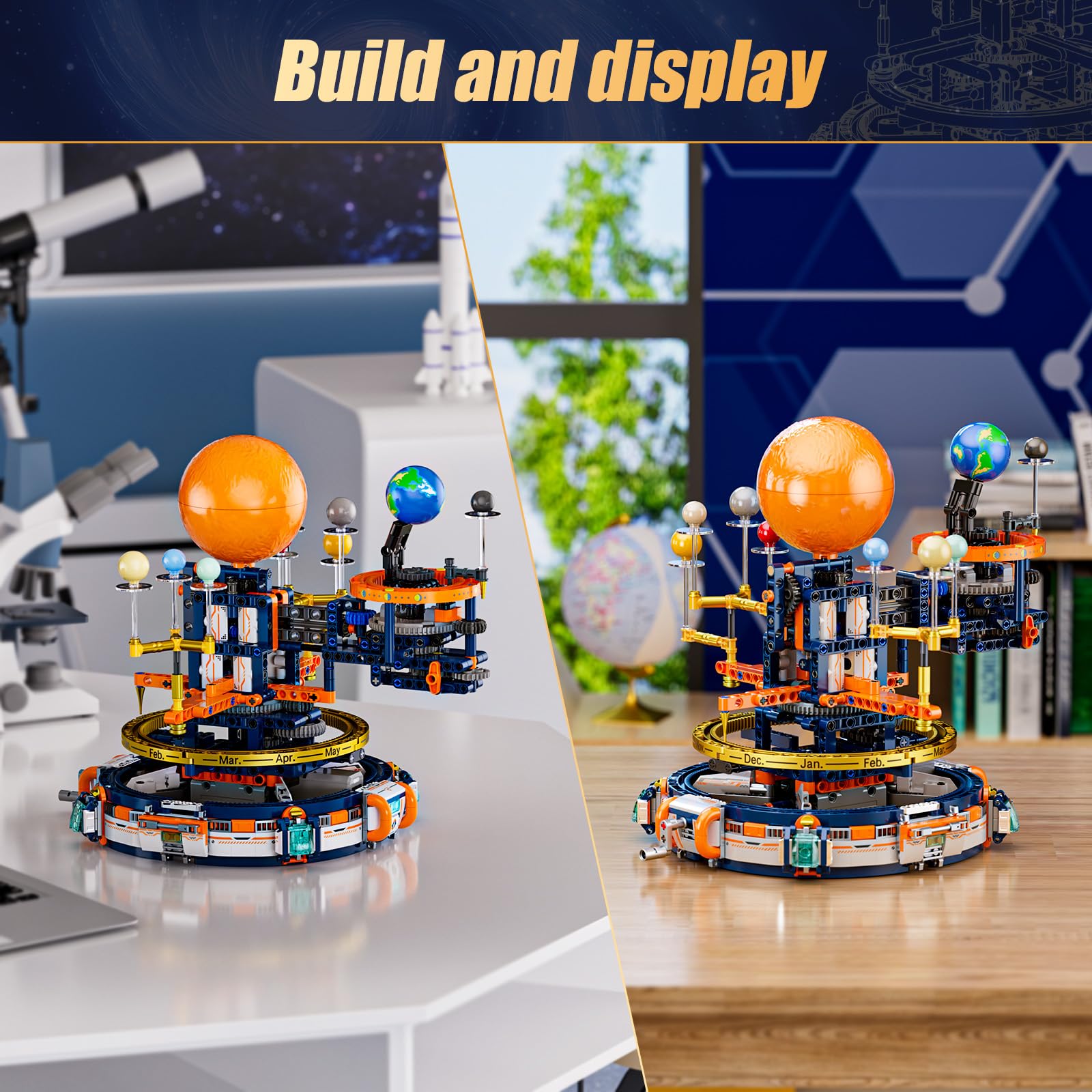 JAKI Solar System Building Set - Electric Solar System Model with Dynamic Lighting and Real Rotating Effects, STEM Educational Space Toy for Teens and Adults, Home Office Decoration.