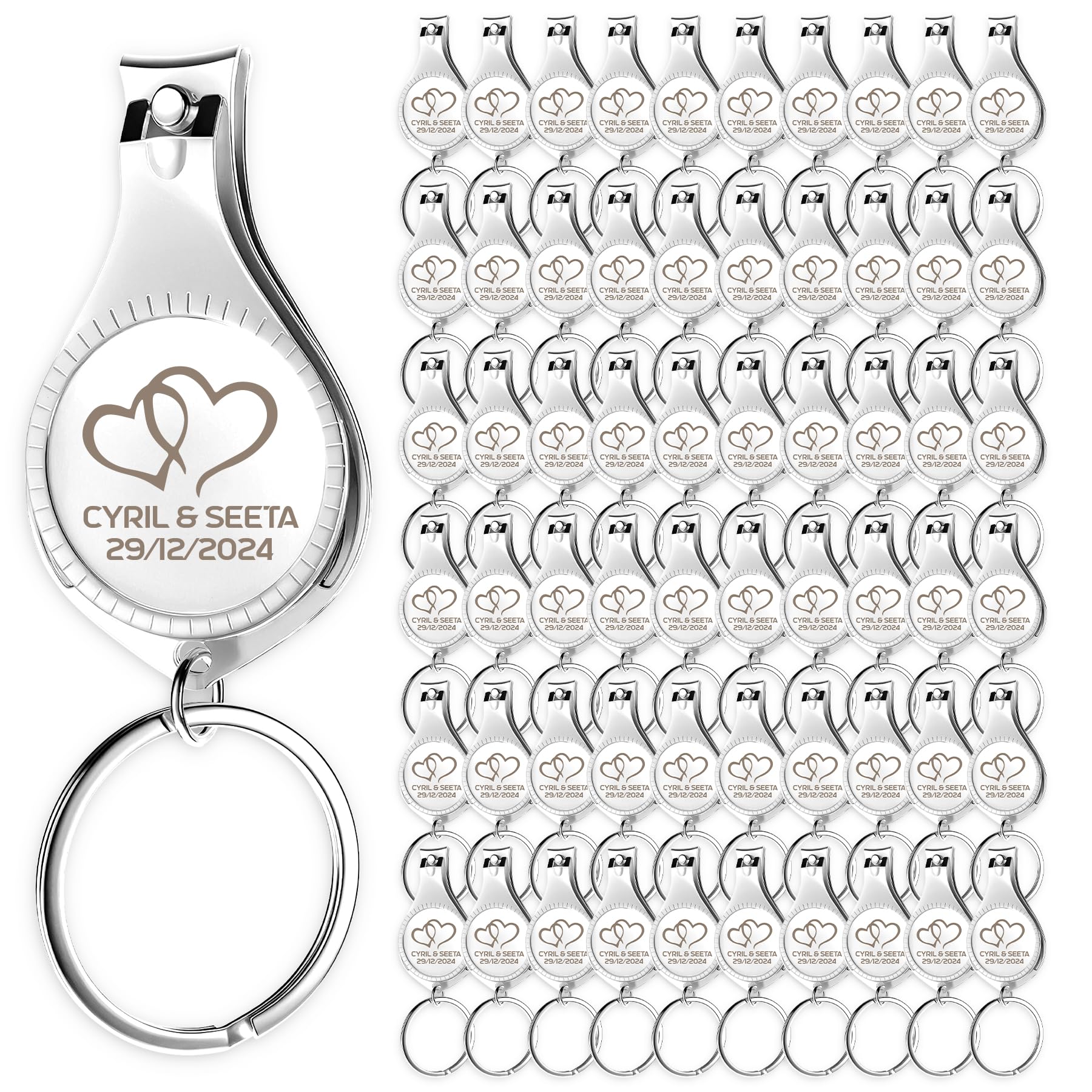 60pcs-Personalised 4 in 1 Multi Function Bottle Opener, Nail Clipper, Wedding Favours Brewery, Private Customised, Silver, Multitool Gifts for Men — image 1