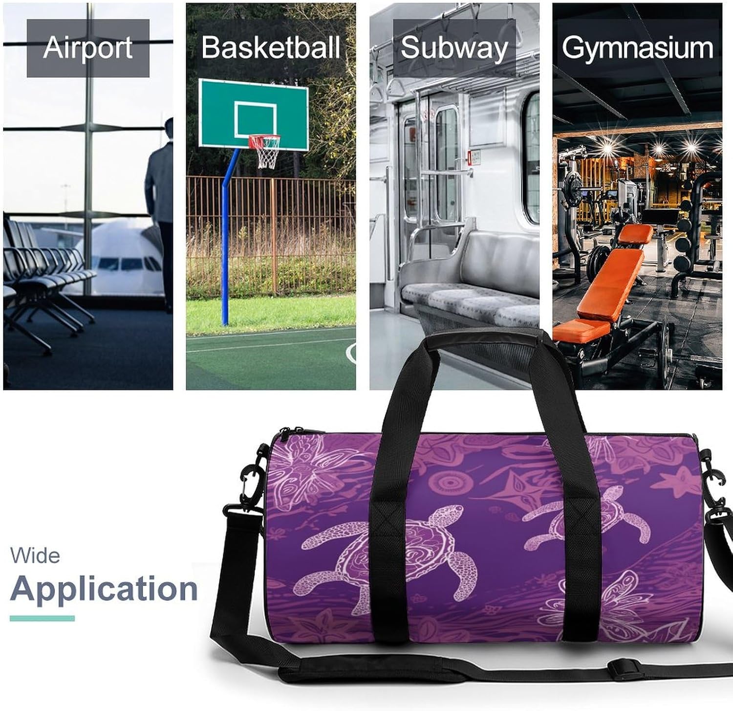 Aesthetic Sports Bag for Women Hawaii with Purple Sea Turtle Printed Duffle Travel Bag for Men Women Mini Workout Bags Cylindrical Gym Bag