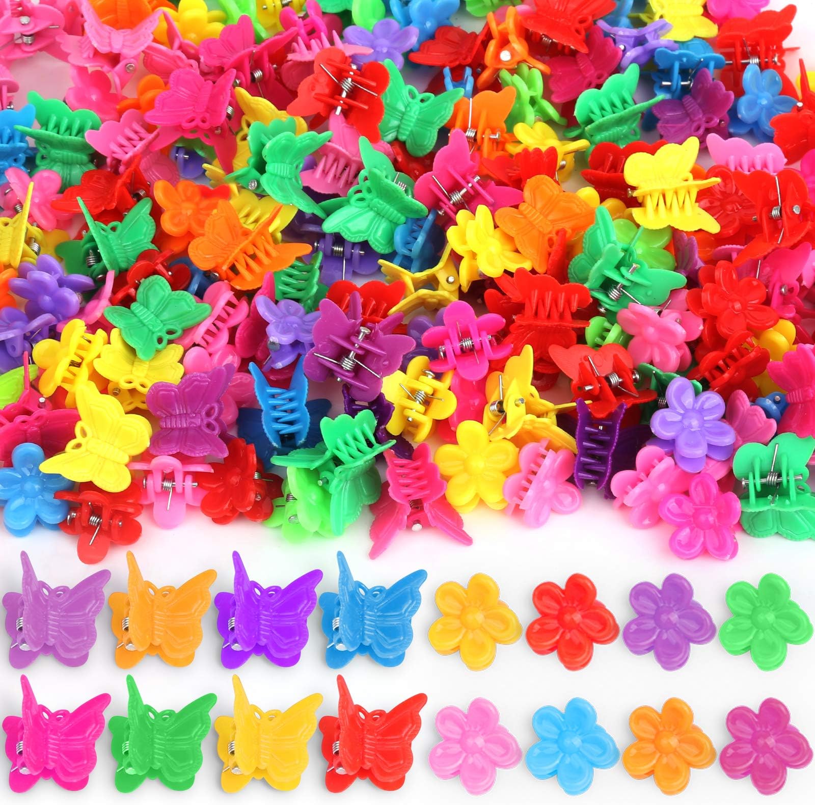 YGDZ 200pcs Small Claw Cute Flower Butterfly Hair Clips for Baby Girls, 8 Assorted Colors
