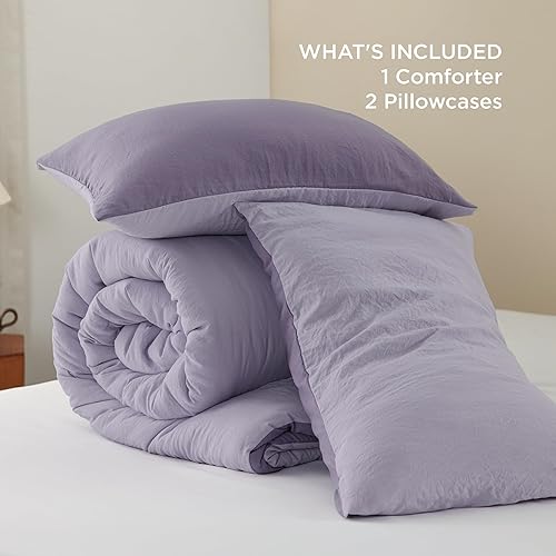 Miniatura 6 de Bedsure Juego de edredón de cama tamaño Queen, edredón reversible morado prelavado para todas las estaciones, juego de cama cálido y suave, 1