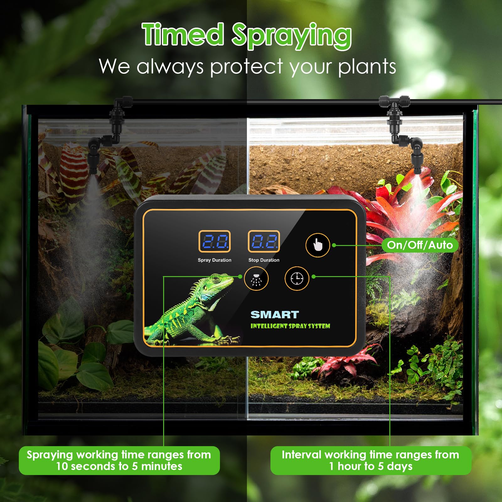 Reptilien Benebelungssystem Terrarium,GuKKK Intelligentes Reptilien Luftbefeuchter mit Schlauch mit Timer und Sprühdüsen 360 ° Verstellbare, Vernebler Terrarium für Amphibien Pflanzen