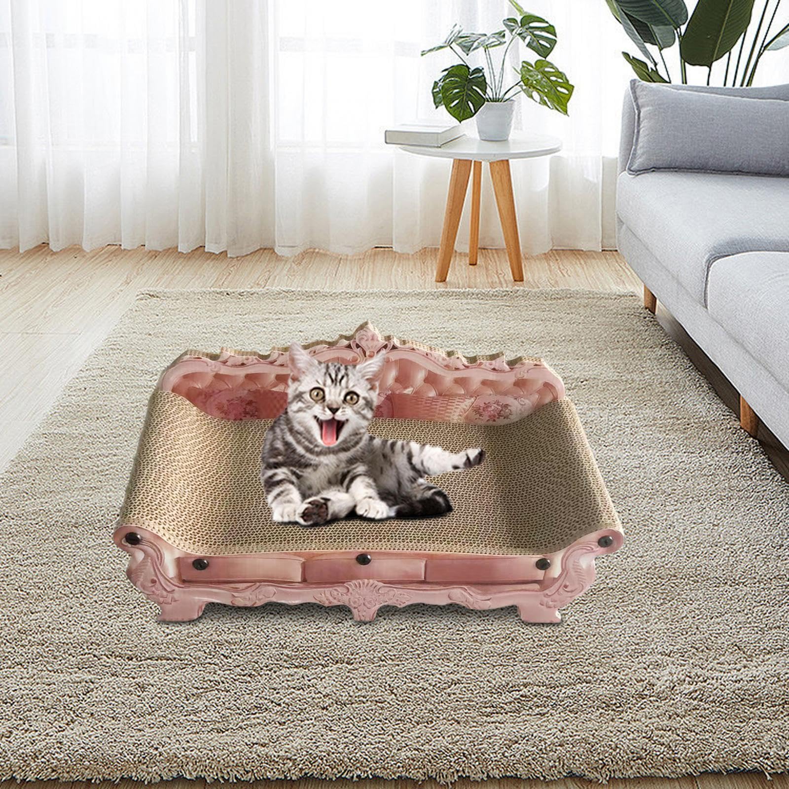 rockible Katzensofa Kratzpappe, Kratzbrett für Katzen aus Pappe, Kratzmöbel aus Wellpappe für Große Katzen, Katzenkratzbrett Sofa aus Pappe, Sofaförmig Katzenkratzlounge Bett für Hauskatzen, S
