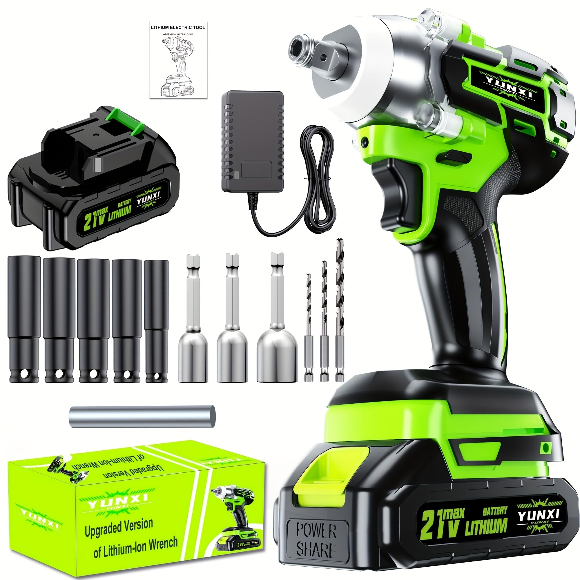Brushless Cordless Wrench - Industrial Grade Power Tool, Optional Lithium-ion Wrench,Suitable for Home And Car Maintenance And Repair Tools (Battery*1 + Accessories)