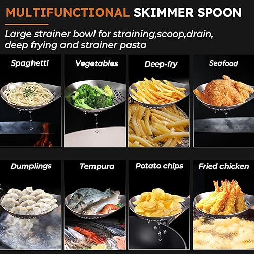 Miniatura 3 de Skimmer - Cuchara ranurada de acero inoxidable 304 de 17 pulgadas para pasta, cuchara para cocinar y freír, cuchara coladora de metal grande con