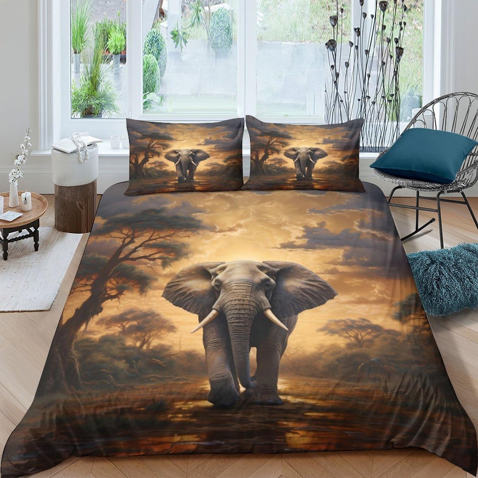 Ctjqhvkz Style-7 3D Printed Sunset Elephant Fitted Sheet Microfiber Soft Breathable African Landscape Bed Cover For Bedroom Guest Room Decor Single（135X200cm）