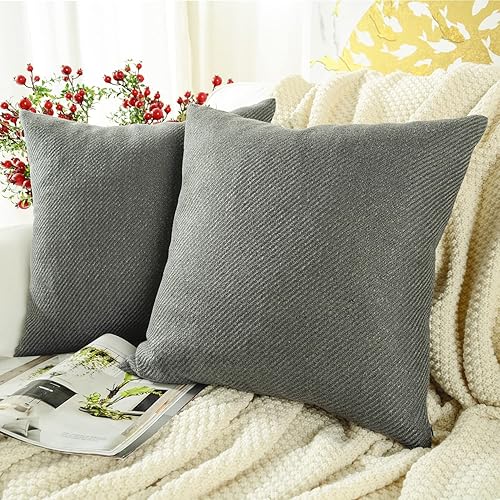 MERNETTE Funda de cojín cuadrado de chenille, suave, decorativa, para decoración del hogar, para sofá, cama, silla, sillón, paquete de 2 unidades