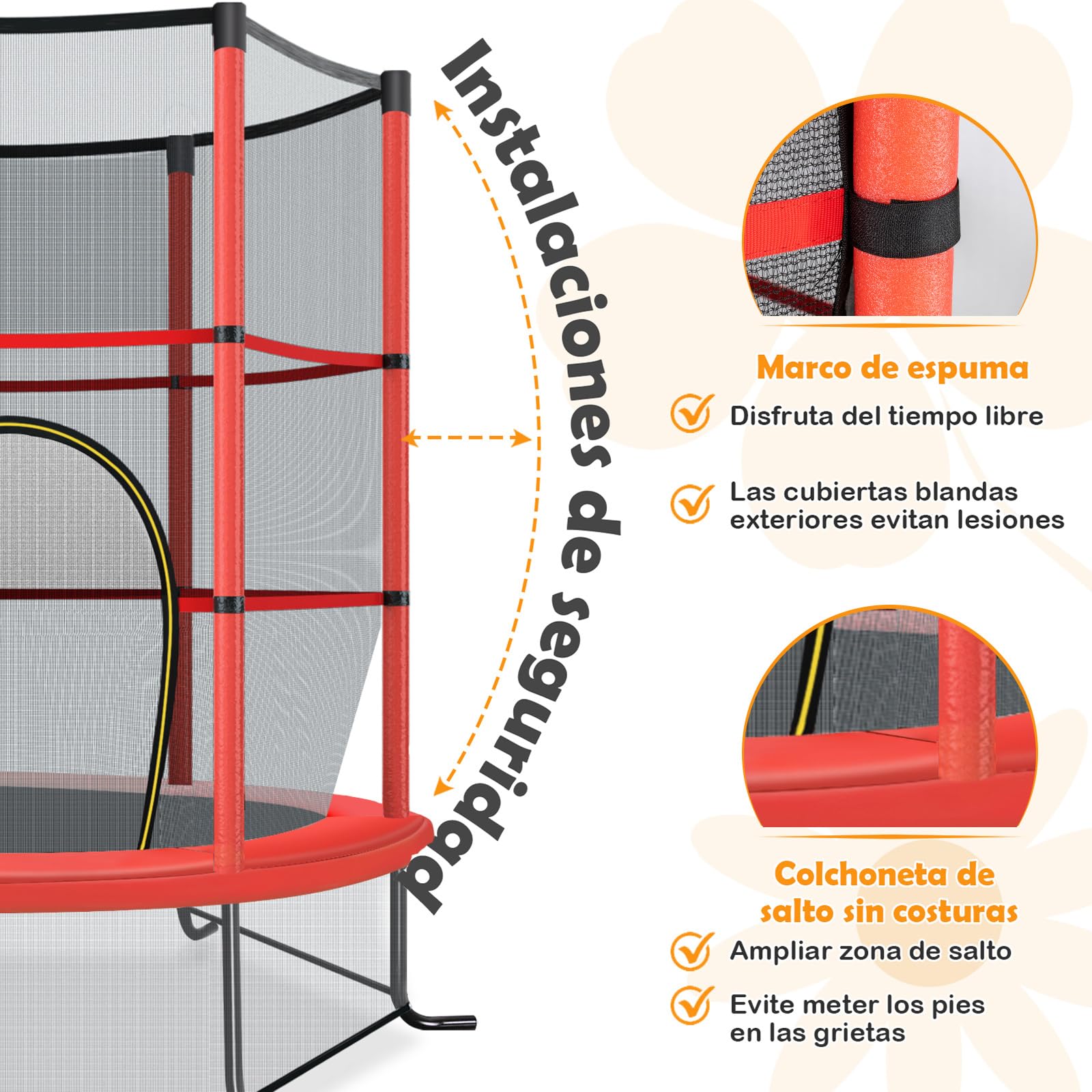COSTWAY Cama Elastica Infantil Ø 165cm, Trampolines con Red de Seguridad y Almohadilla para Muelles para Niños de 3-6 Años, de Interior/Exterior, Carga estática 135kg