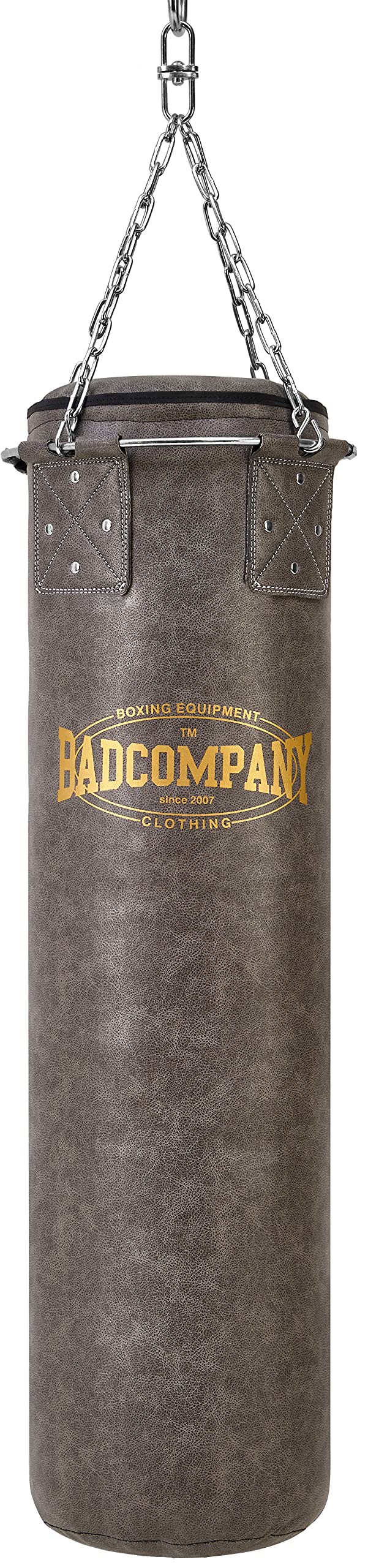 Bad Company Sac de frappe vintage avec chaîne en acier robuste à quatre points et anneau en métal I Sac de frappe en cuir synthétique rempli ou vide I 80/100/120/150/180 x 35 cm