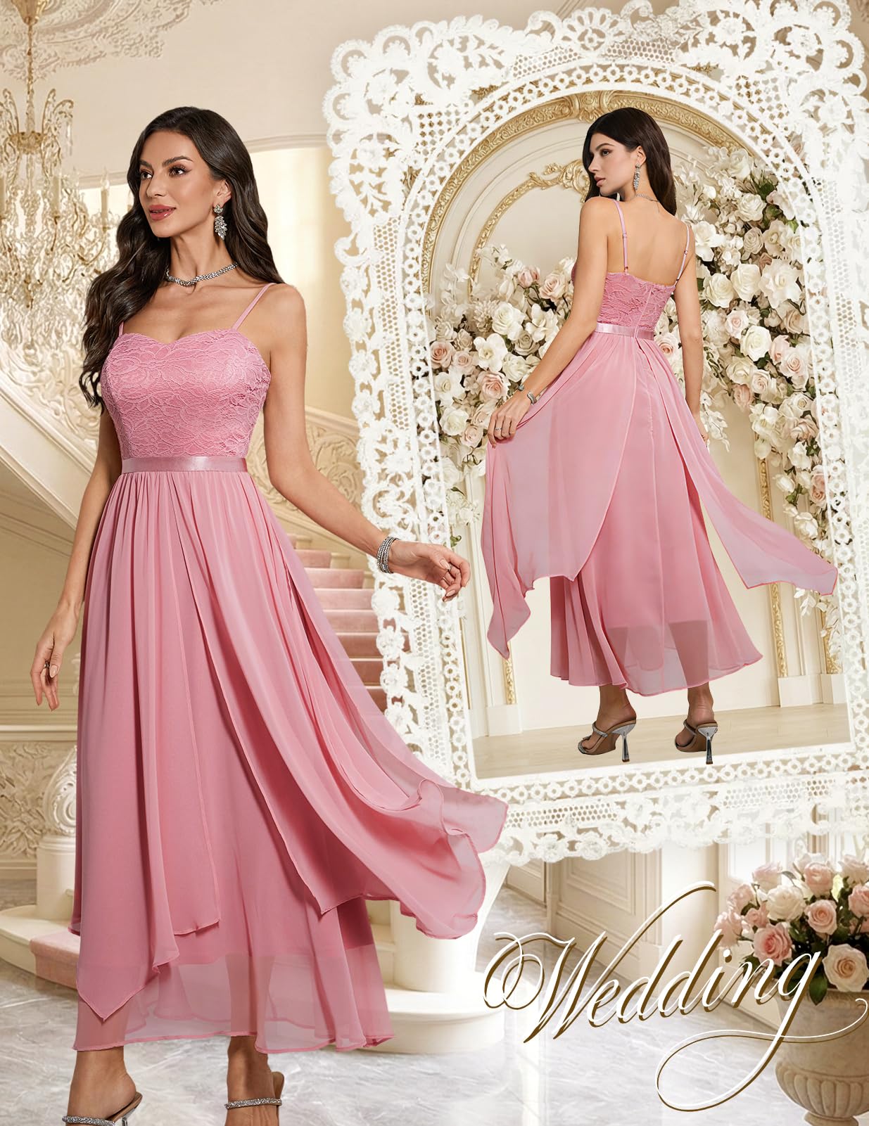 HomRain Vestido maxi de gasa con tirantes finos para mujer, talla XS, para cóctel, fiesta de graduación, regreso a casa, invitada a boda, desfile