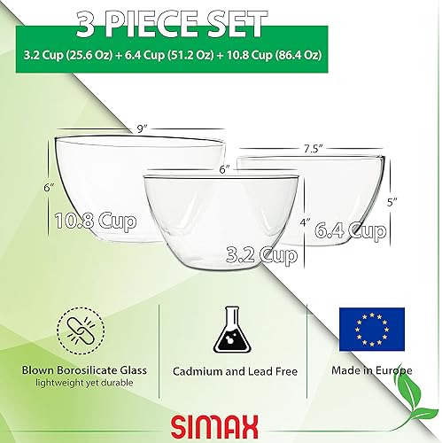 Miniatura 5 de Simax Juego de cuencos de vidrio para servir cuencos de vidrio de borosilicato aptos para horno, cuencos de vidrio transparente para cocina, cuencos