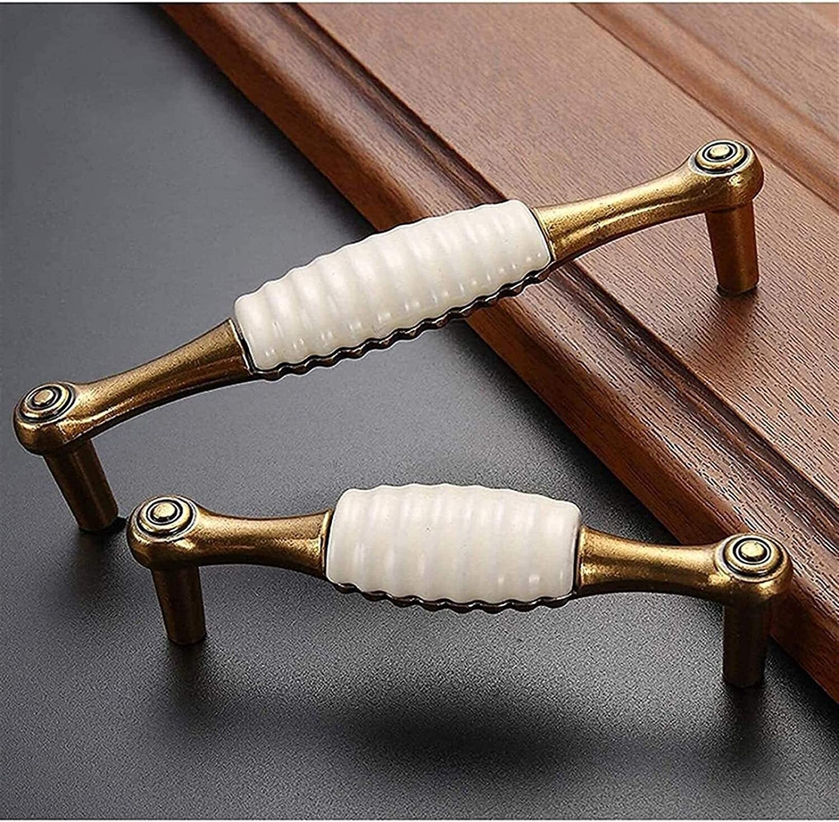 SAJMAKUWLA Antique Brass Cabinet Drawer Handles 9PCS Vintage Ceramic Pulls Kitchen Door Handles Zinc Alloy(96mm)