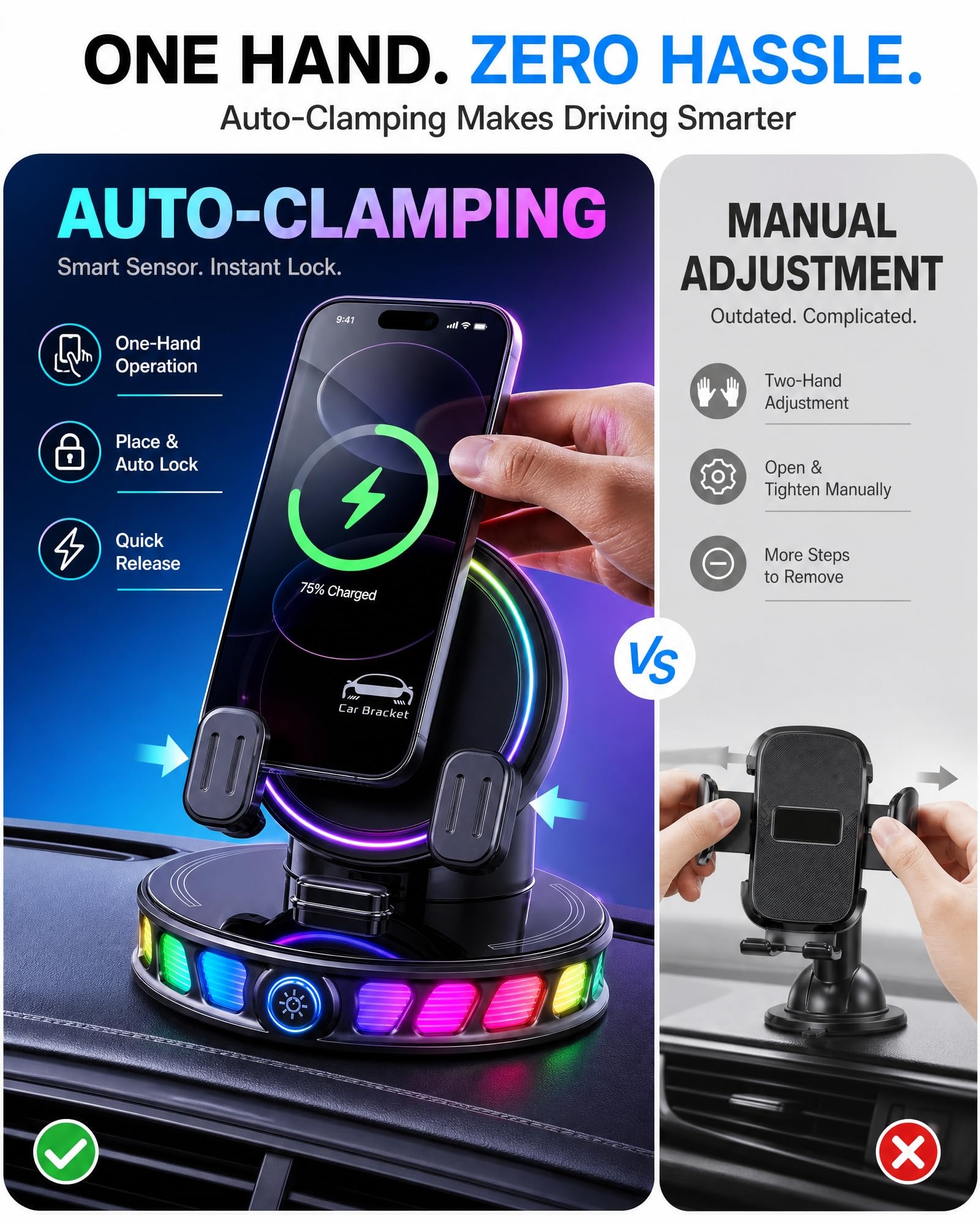 Soporte giratorio de 360° para teléfono de coche con carga