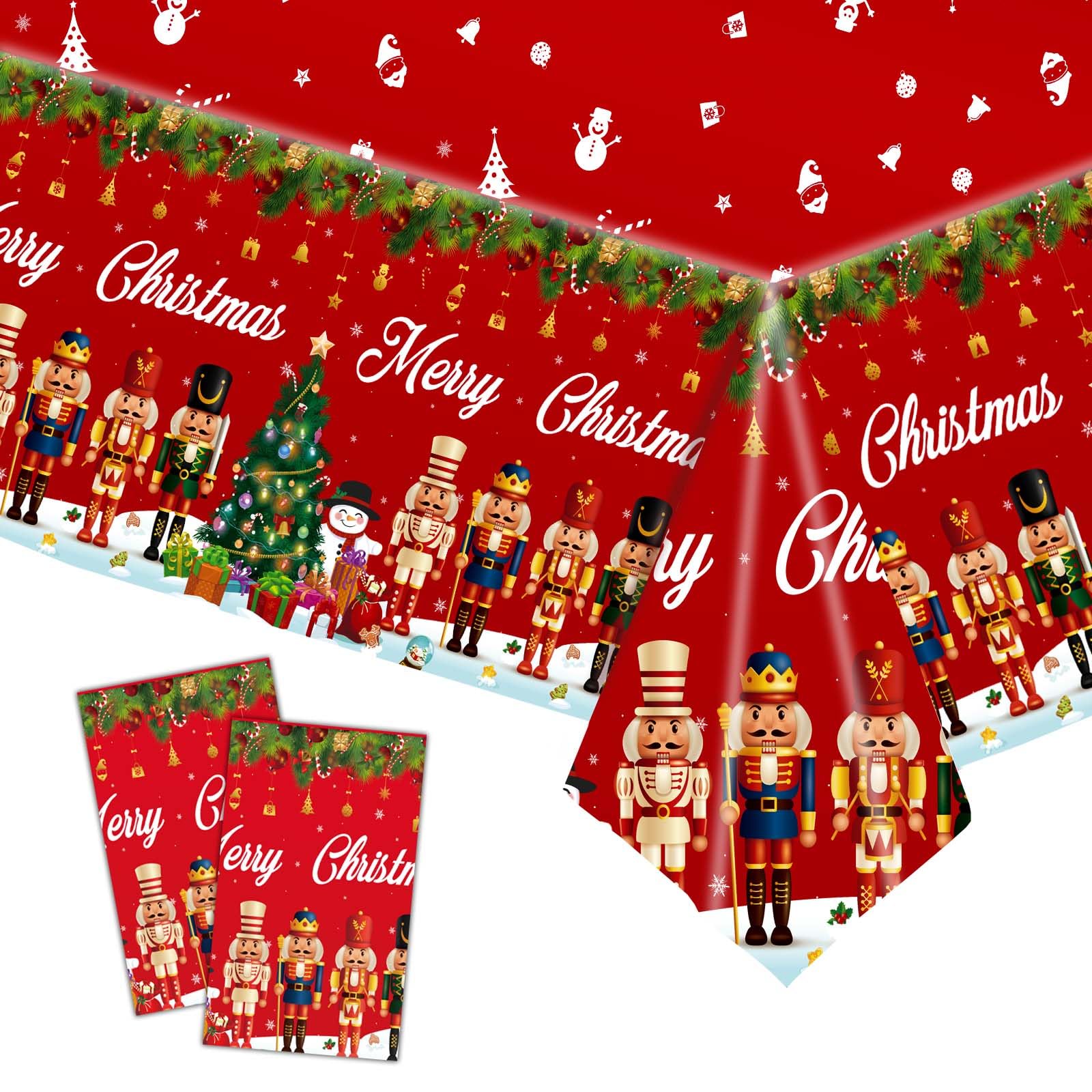 POPOYU Tovaglia Natalizia In Plastica 137x274 Cm - Rossa Con Babbo Natale, Decorazione Per Tavolo Festa - 3