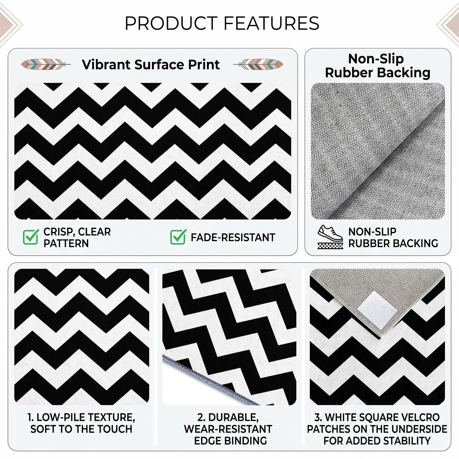 Tapis de Salon 100 x 160 cm Rayures Horizontales Noir Blanc Tapis de Chambre, Doux et Antidérapant Médiéval Géométrique Lavable en Machine Paillasson pour Salon Cuisine Couloir et Décoration Maison