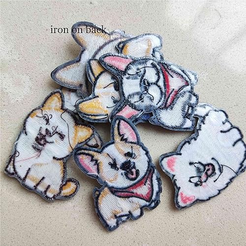 Miniatura 6 de Divertido parche para planchar para perros, 7 piezas de sonrisa Corgi Akitas Dachshund para coser en parche, parche bordado emblema insignia para